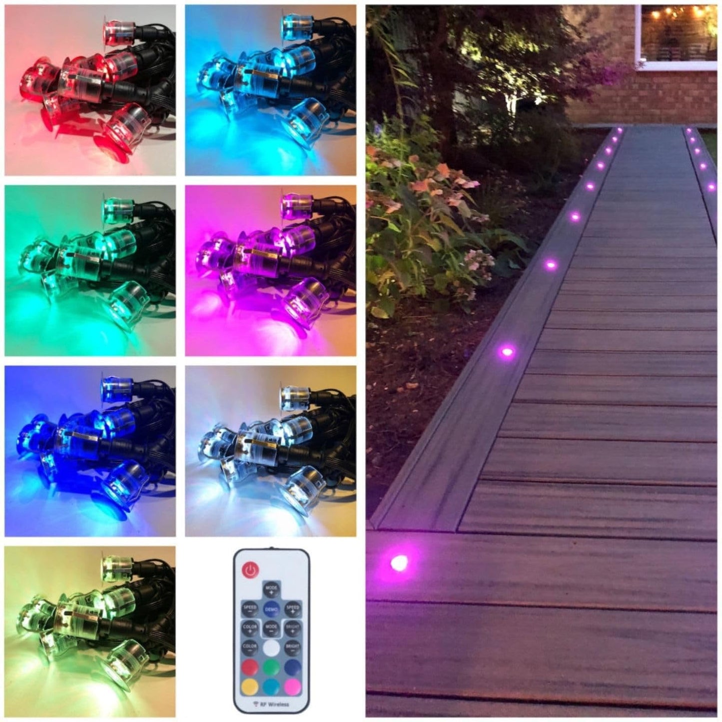 firstchoicelighting Set of 10-15mm LED Decking Plinth Ground Light Kit, Stainless Steel, RGB Colour Changing, IP67 Waterproof Recessed Outdoor Garden Bathroom Kitchen