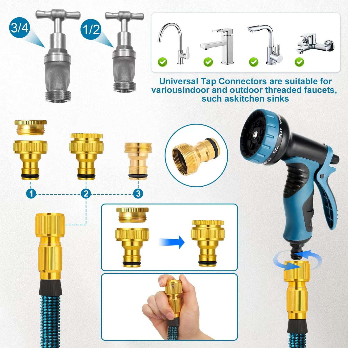 Garden Hose Expandable Garden Hose, Flexible Water Pipe with 10 Type Nozzle, Solid Brass Fittings Leak Proof, Extendable, Lightweight, no Twisting, Garden Watering, Car Washing, Pet Bathing (100FT)