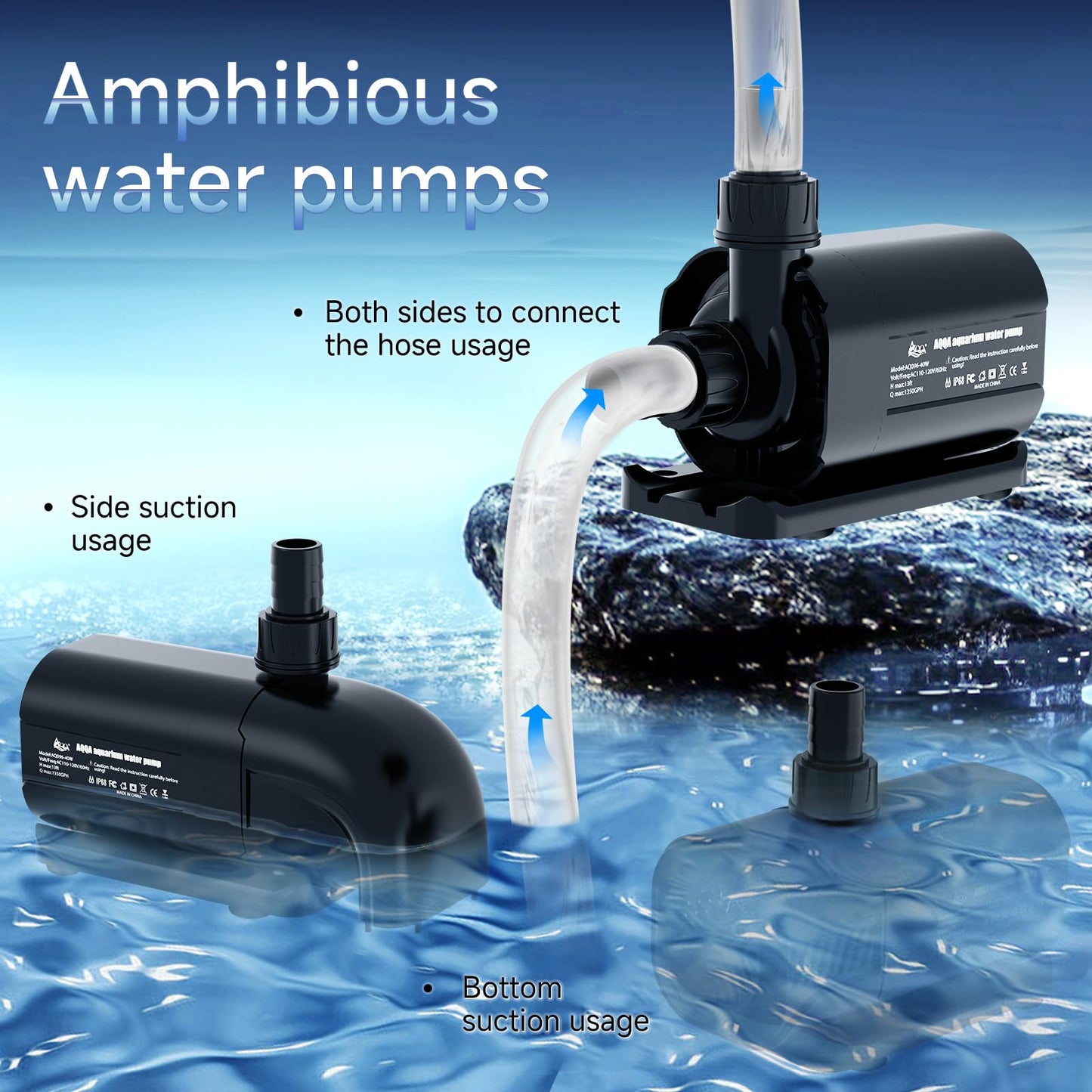 AQQA Submersible Water Pump, 3000L/H Ultra Quiet Water Pump for Water Feature, 3m High Lift Fountains Pump for Fish Tank Hydroponics, Pond, Aquariums