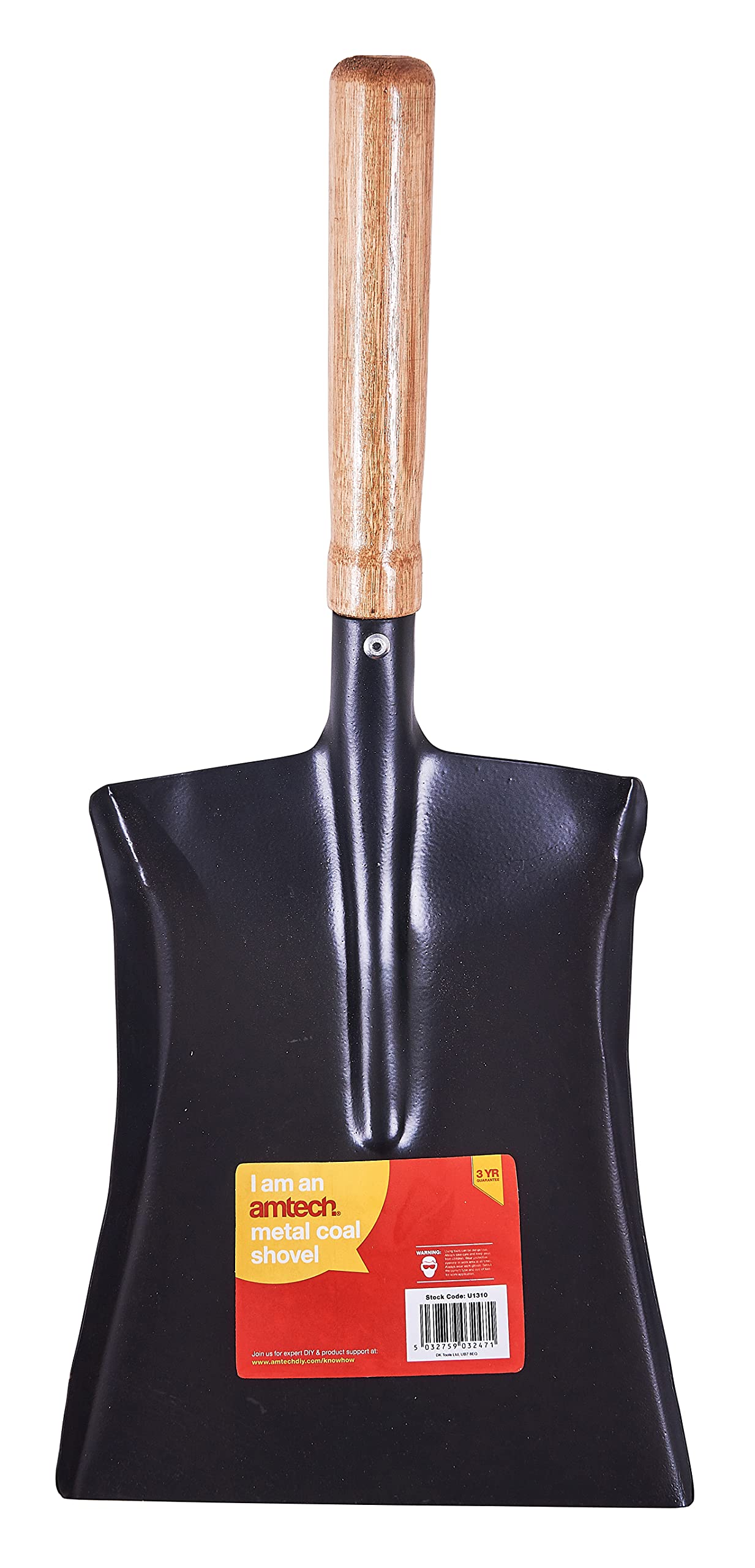 Amtech U1310 Metal Coal Hand Shovel with Wooden Handle for Scooping Coal and Ashes