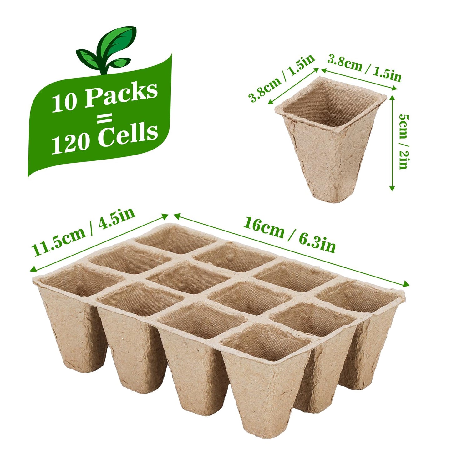 GOTVUGE 10 Packs Seedling Starter Trays 120 Cells, Peat-Free Biodegradable Seed Germination Trays Plant Starter Pots for Seedlings