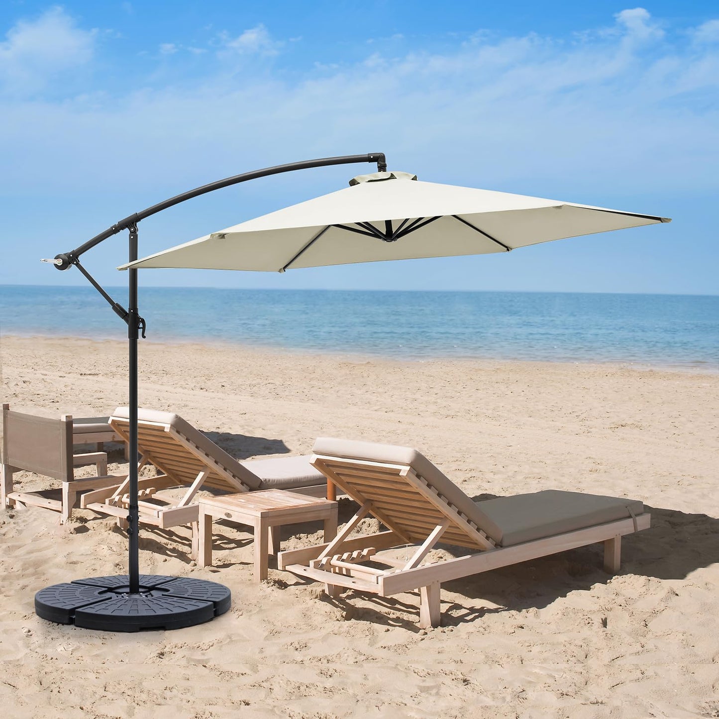 Vivo Technologies 3m Cantilever Garden Parasol, Banana Patio Umbrella Freestanding Parasol Hanging Parasol with Crank Handle and Tilt for Outdoor Garden and Patio Sun Shade Cream