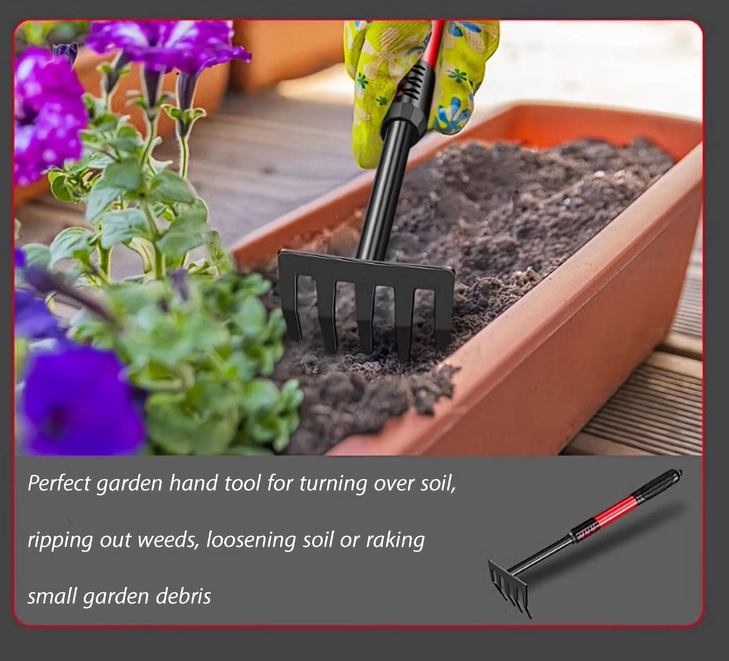 PlushPlumage Hand Garden Rake,Rake for Gardening,Soil Rake,Heavy Duty Carbon Steel Mini Hand Gardening Tools