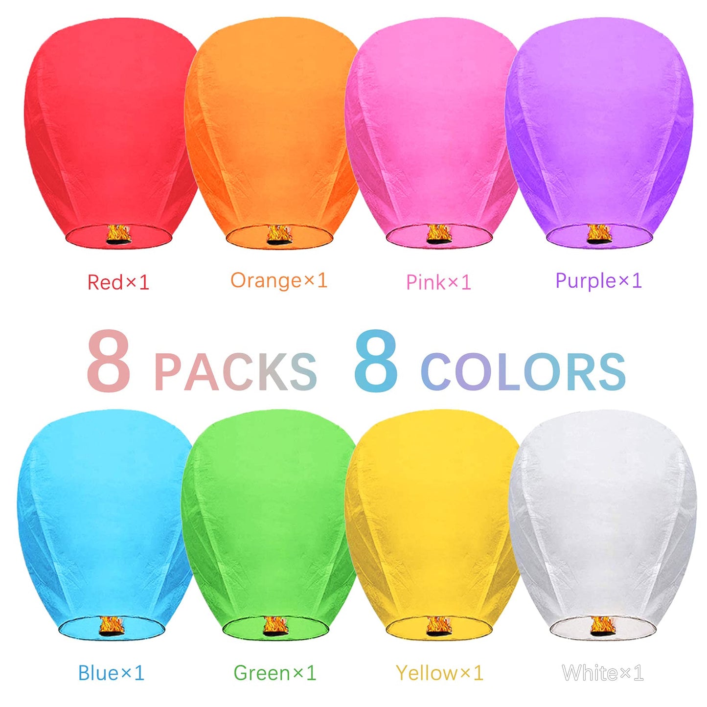 Chinese Sky Lanterns (8 Pack) 100% Biodegradable No Assembly Required - Beautiful Lantern for Weddings, Birthdays, Parties,Memorials and Much More