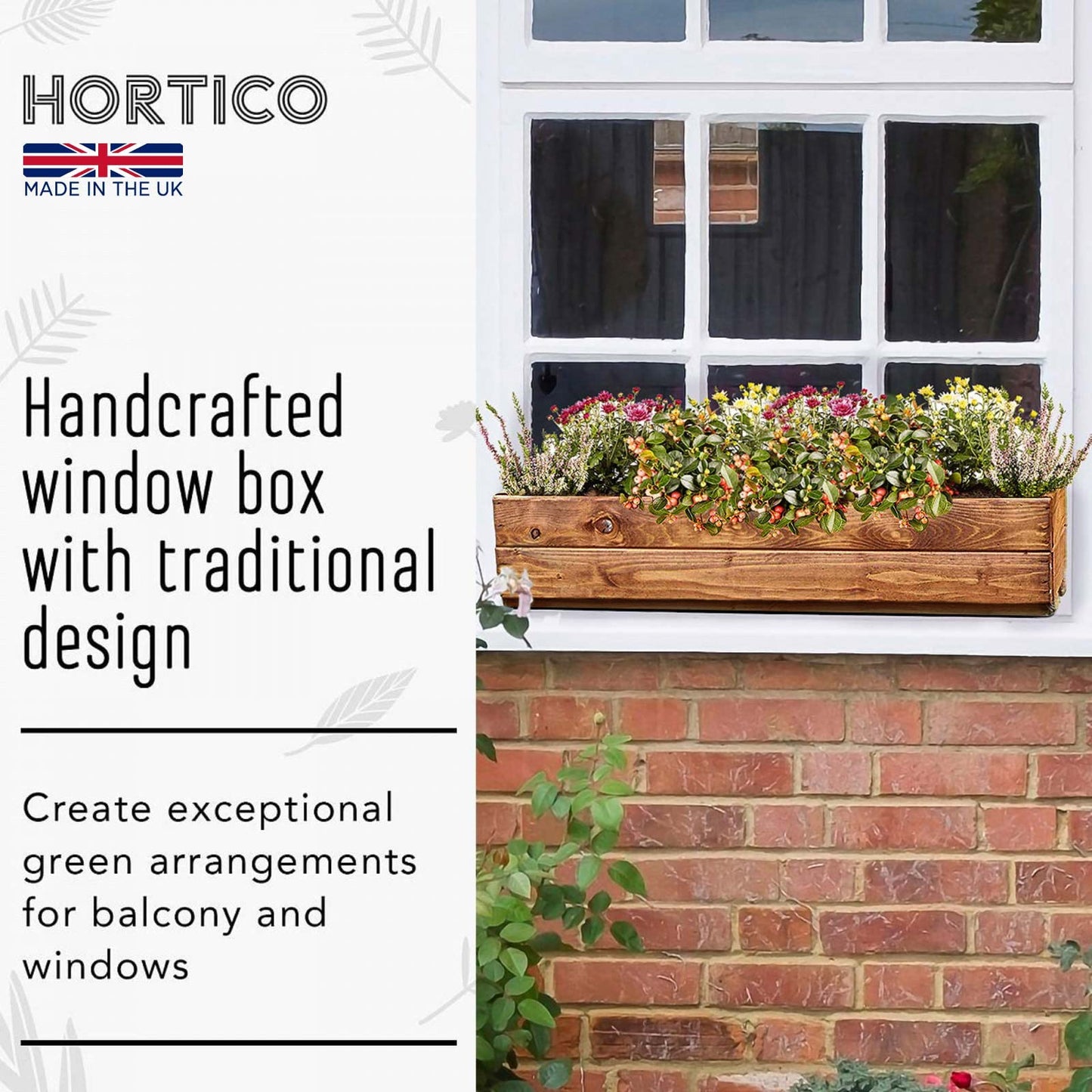 HORTICO Wooden Garden Planters | Window Box | Rectangular Plant Pots Outdoor | Fully Assembled H15 L76 W23 cm, 24.5L, Made in the UK