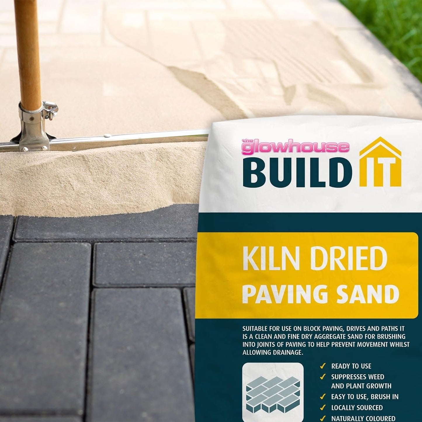 The Glowhouse Kiln Dried Sand Brushing in Joint Gap Filling Paving Block Slabs Patio and Drives Fine Dry Aggregate Silica Sand Bag 20kg
