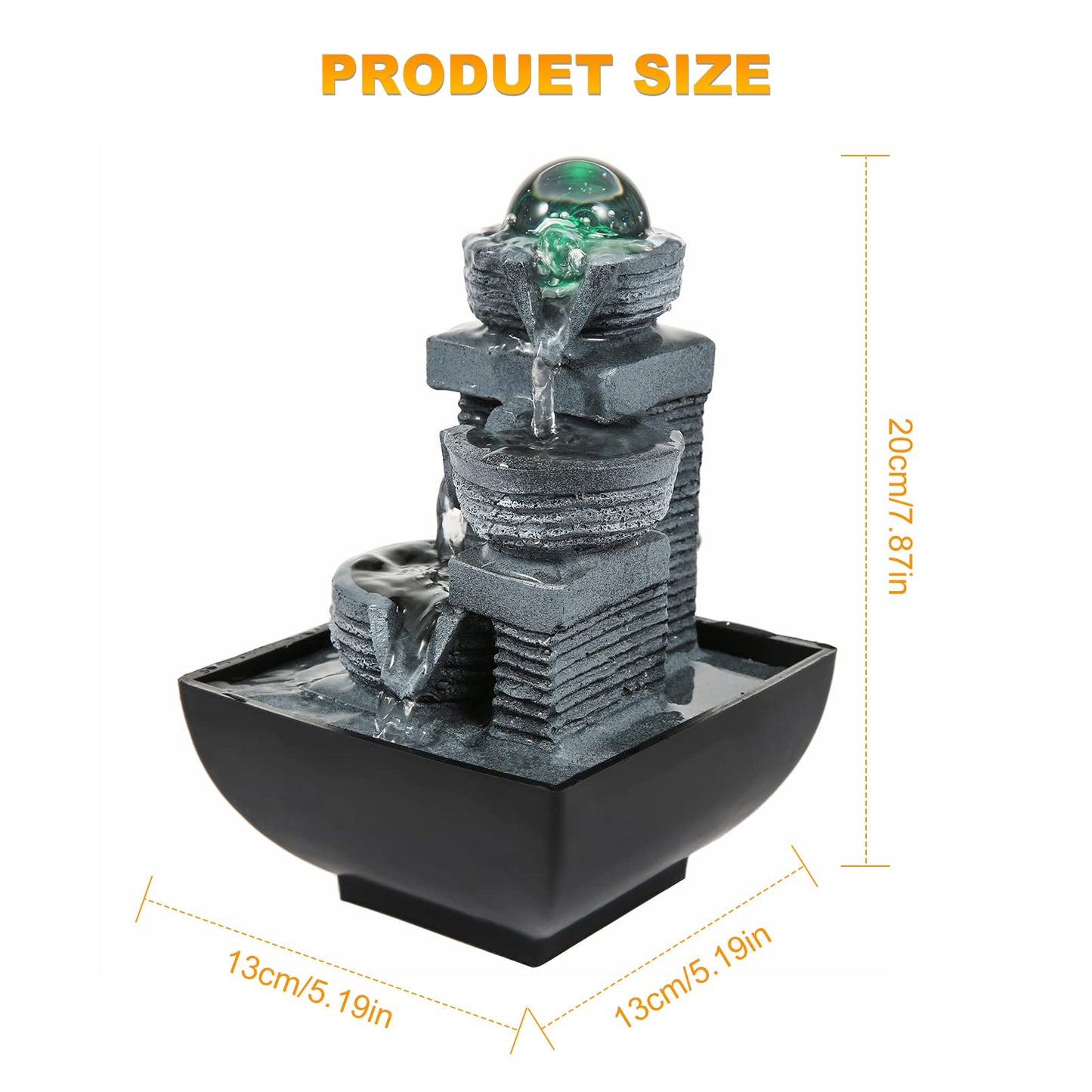 Dyna-Living Indoor Tabletop Fountain Water Features with Lights, Indoor Waterfall Fountains Mditation Relaxation Indoor Fountain for Home Office Decoration,3 Pin UK Plug Included