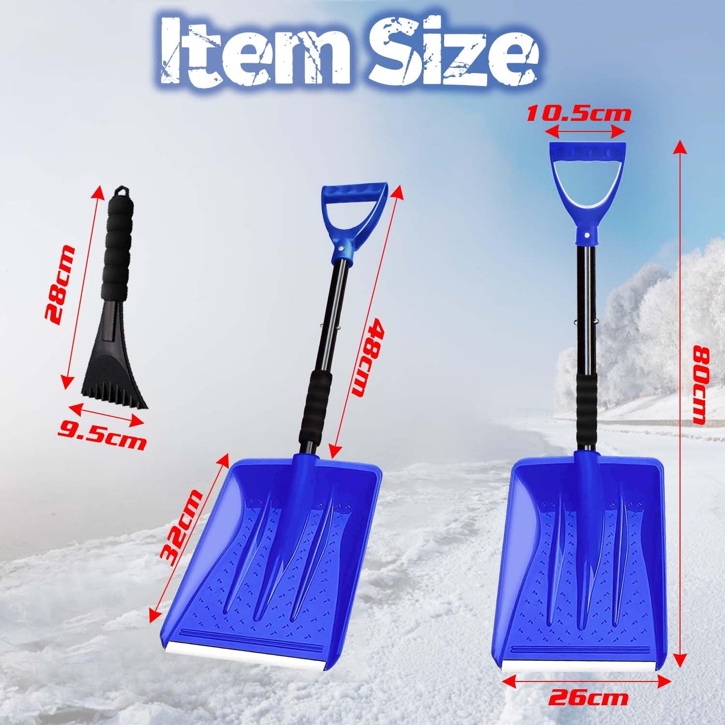 Hmfmdy Snow Shovel for Car Driveway Home Garage, Survival Shovel, Wide Ice Scraper, Lightweight Portable Detachable Snow Removal Tool for Garden Camping Outdoor Emergency Snowman Playing - Blue