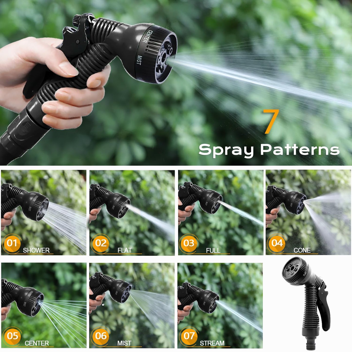 HOMOZE Expandable Garden Hose 50ft Hose Pipe Expandable with 3/4", 1/2" Fittings, Anti-Leakage - Flexible Expanding Hose with 7 Function Spray Nozzle