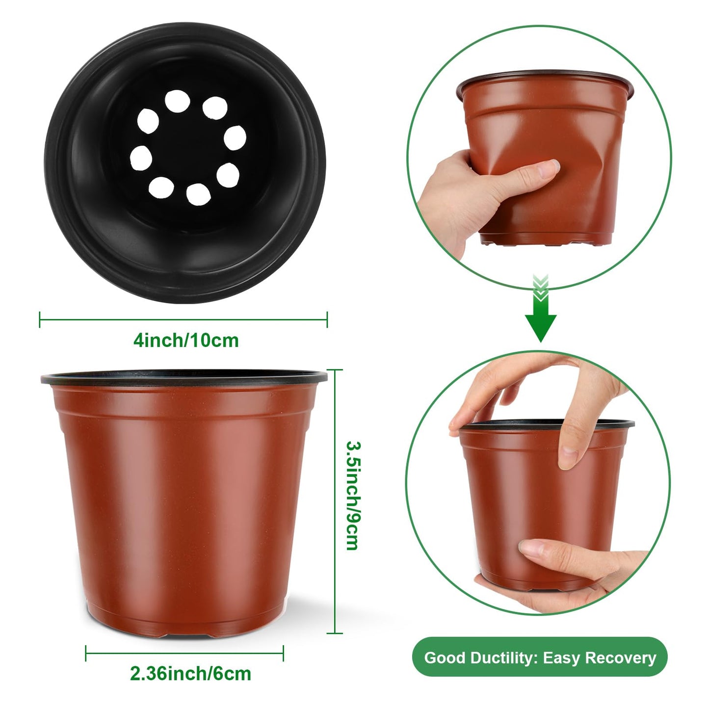 PEYOU 100Pcs Thickened Plant Pots 10cm Reusable Flower Pots Small Plant Pots Plastic Plant Pots Seedling Pots for Seeds, Seedlings, Flowers, Vegetable, Succulent, Herbs, Cuttings, Transplanting
