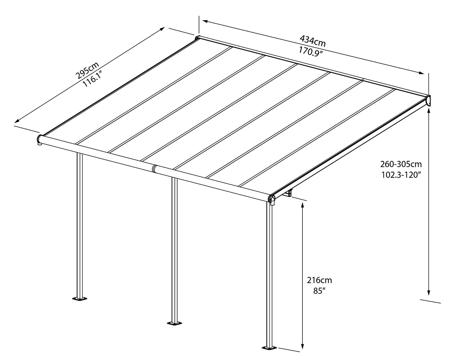 Palram Canopia Sierra Patio Veranda 3x4.25 Garden Canopy - Aluminum Lean to Pergola (3x4.25, Grey)