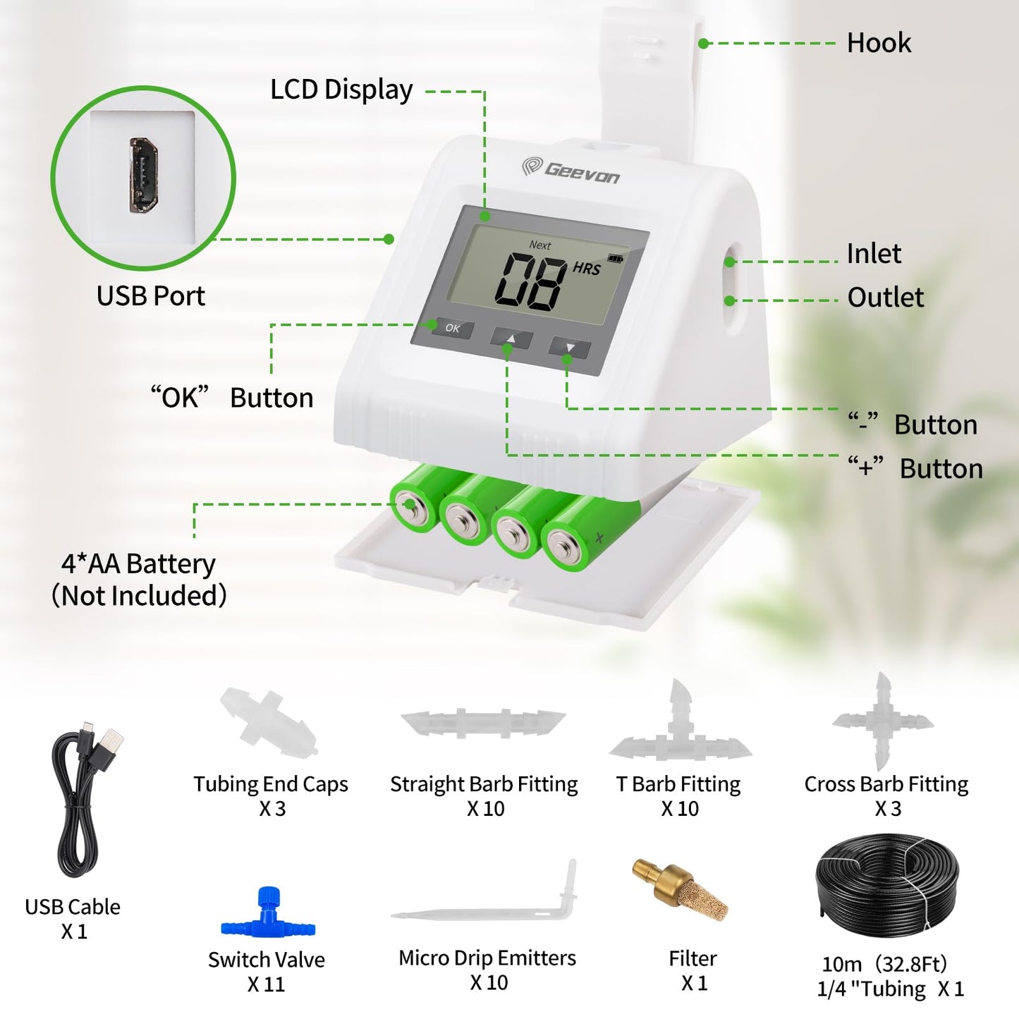 Geevon Automatic Watering System, Garden Watering System Automatic Plant Waterer Drip Irrigation System Plant Watering Devices Irrigation System Kit,White