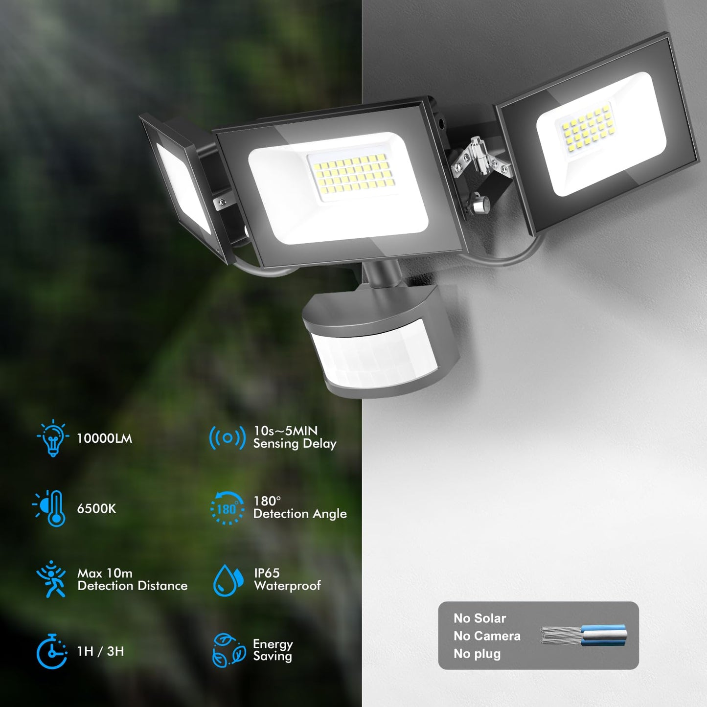 Bellanny Security Lights Outdoor Motion Sensor - 100W 10000LM Super Bright Led Flood Lights, IP65 Waterproof PIR Floodlights Outdoor Lights for Courtyard Porch Garden Garage