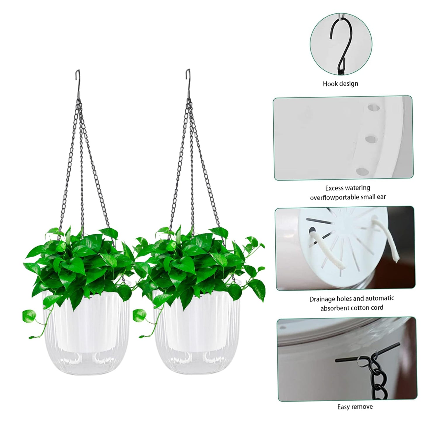 OnIUeZky Hanging Flower Pot Self-Watering Hanging Planter Hanging Baskets for Indoor Outdoor Plants Transparent 2PCS
