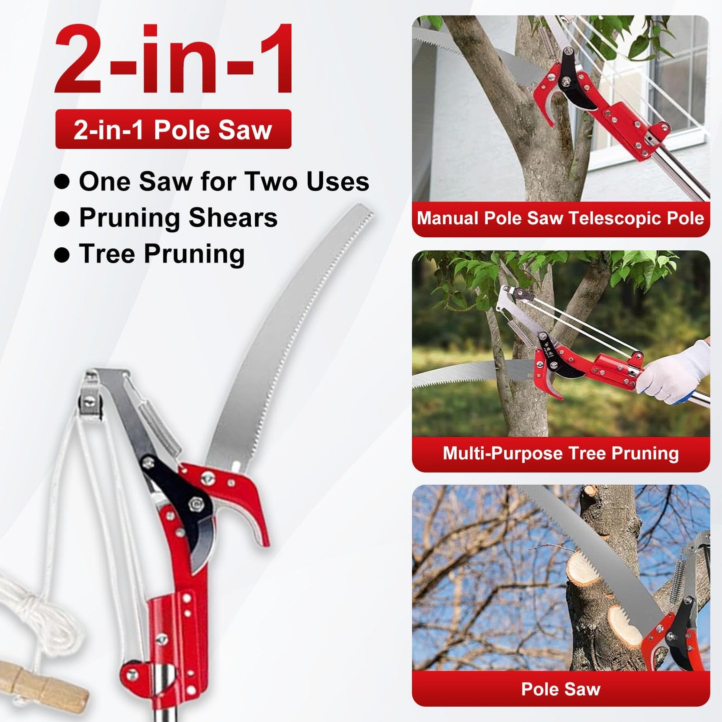 Caossuixin 2 in 1 Telescopic Tree Loppers Long Reach, 2.7ft-13ft Long Reach Tree Pruner with Extendable Handle, Branch Cutters Pole Saw loppers for Yard Garden Patios Trees Branches Cutting