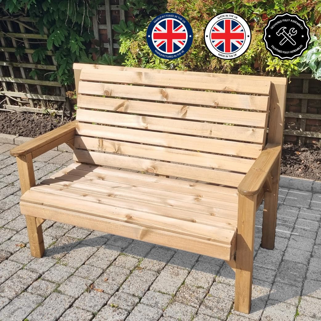 STAFFORDSHIRE GARDEN FURNITURE Chunky Solid Wooden Garden Bench, Tan, Wood Legs