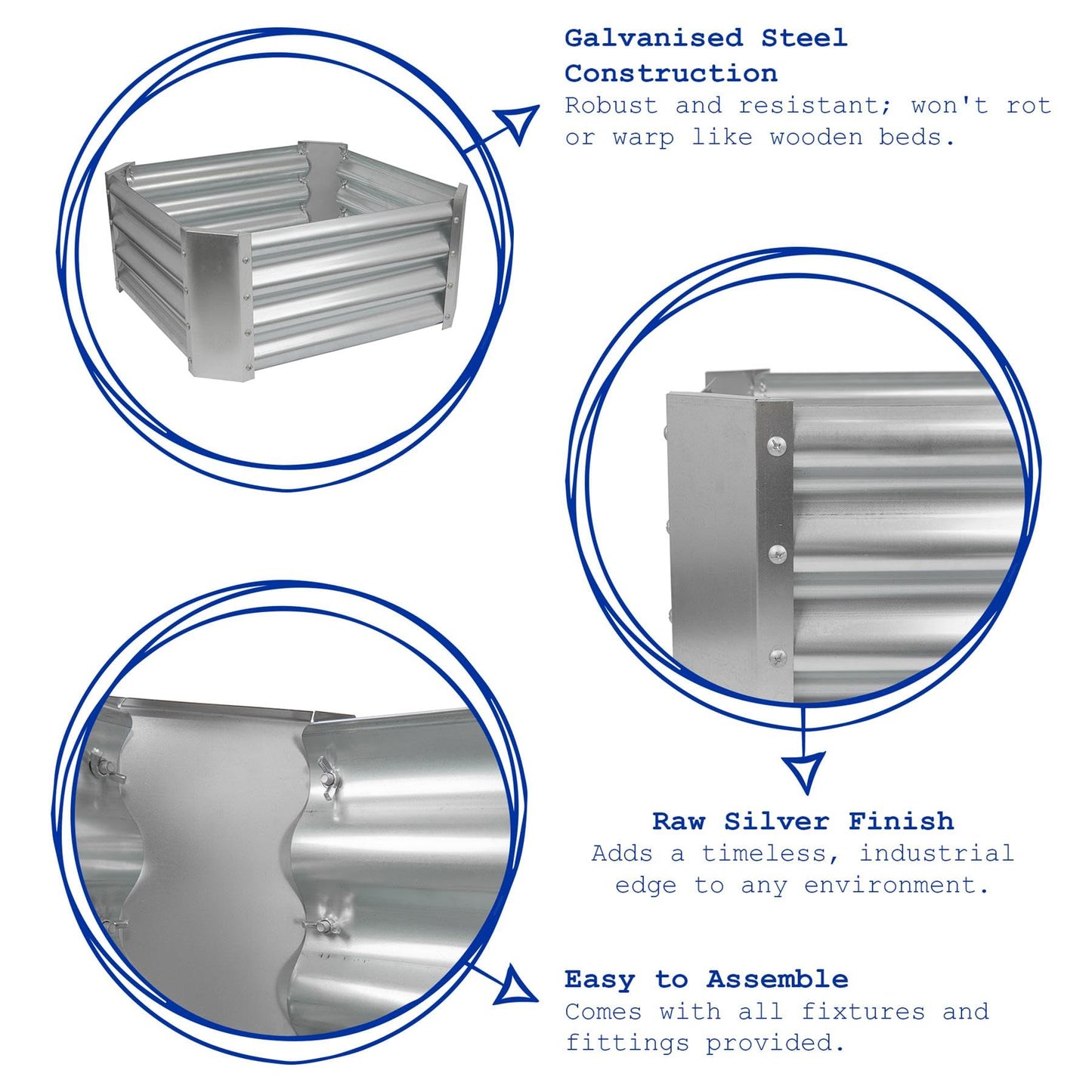 Harbour Housewares Raised Garden Bed - Silver - 120 x 60cm - Rectangle - Pack of 2 - Bottomless Galvanised Steel Planter Box for Growing Outdoor Plants, Vegetables, Flowers and Herbs