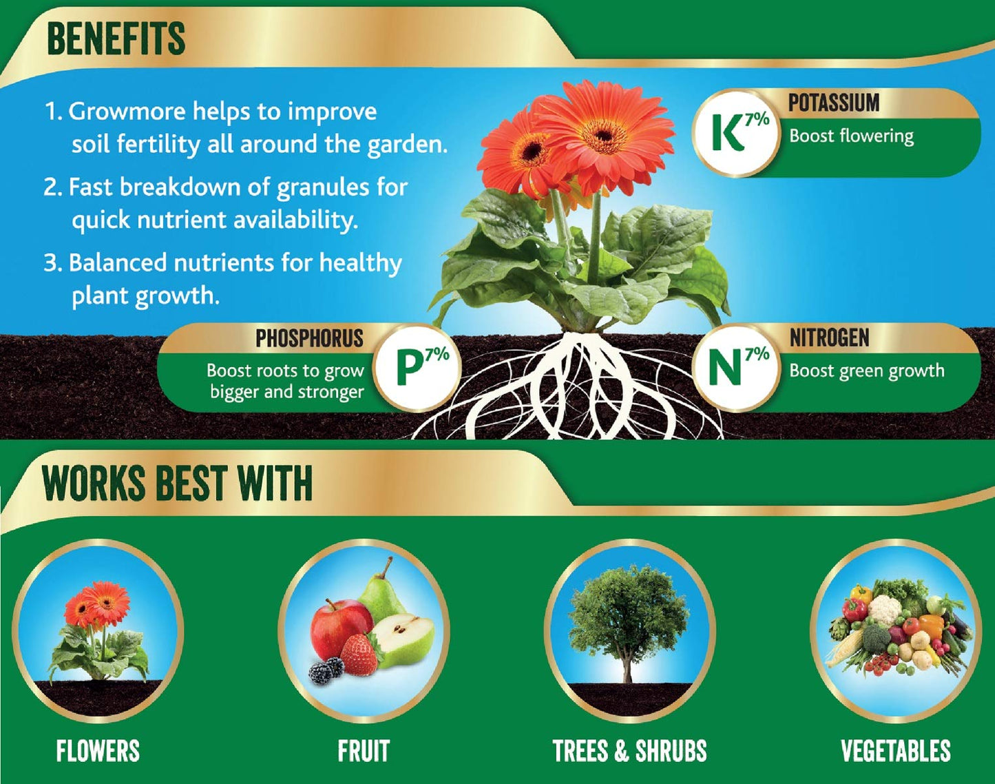 Westland 20600098 Growmore Balanced Garden Fertiliser For All Plants, 4 kg, Natural