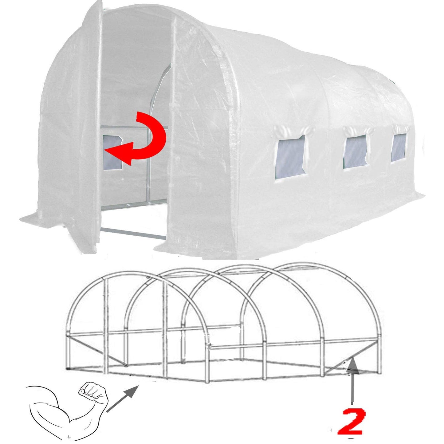 4m x 2m Polytunnel"Strongest In It's Class" a fully Galvanised Structure with more Diagonal & Roof Bracing than all others. Metal Hinged Door | Multi-Window