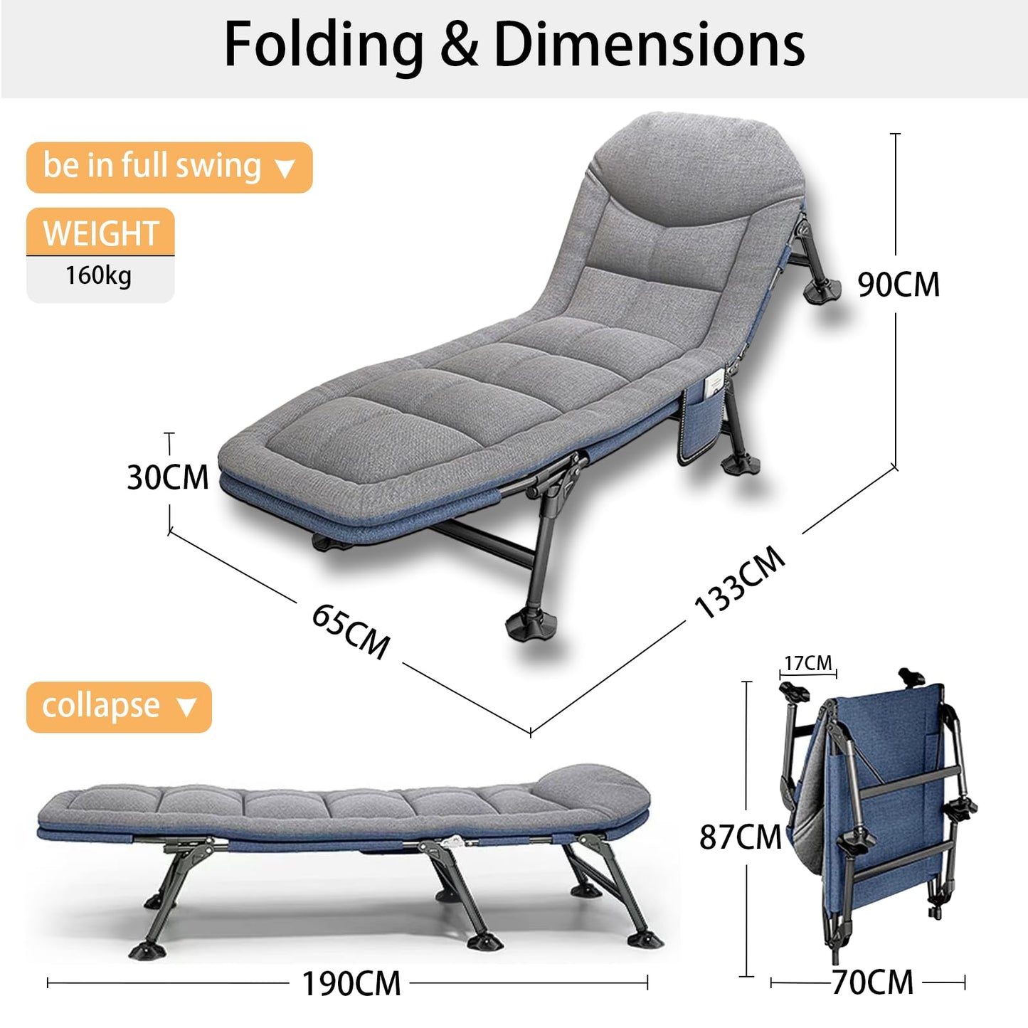 PERRTWDLF 2023 Garden Sun Loungers - Reclining Garden Chairs, Fishing Bedchair, Carp Fishing Chair with Side Pocket and Mattress, Adjustable 5 Gears Portable Sunloungers Patio Beach Pool, Gray
