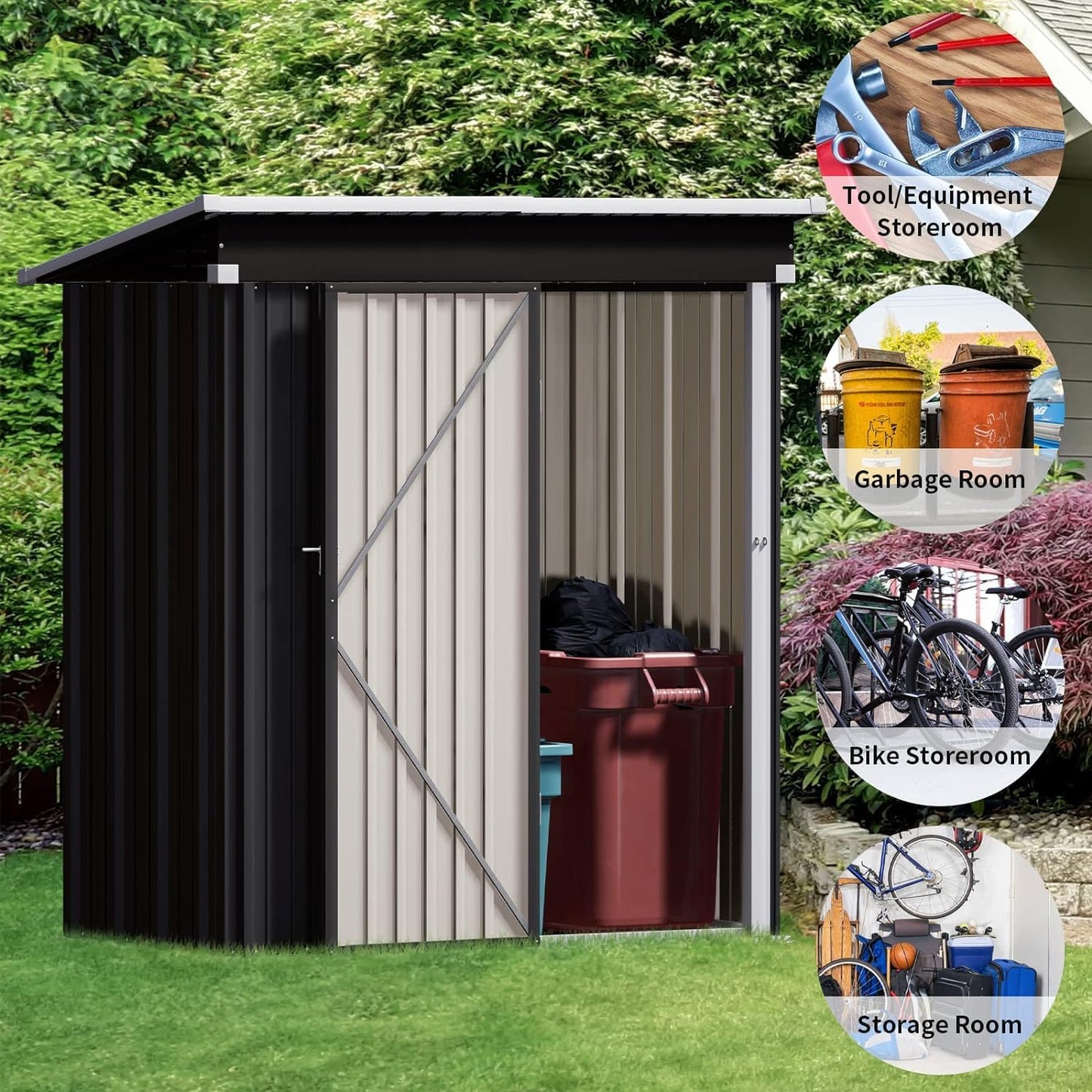 UDPATIO Metal Shed 5x3 FT Outdoor Storage,Garden Storage Shed for Firewood,Garbage Can,Tools,Lawnmower,Bike Shed Waterproof Log Store for Backyard Patio,Galvanized Steel with Lockable Door,Dark Grey