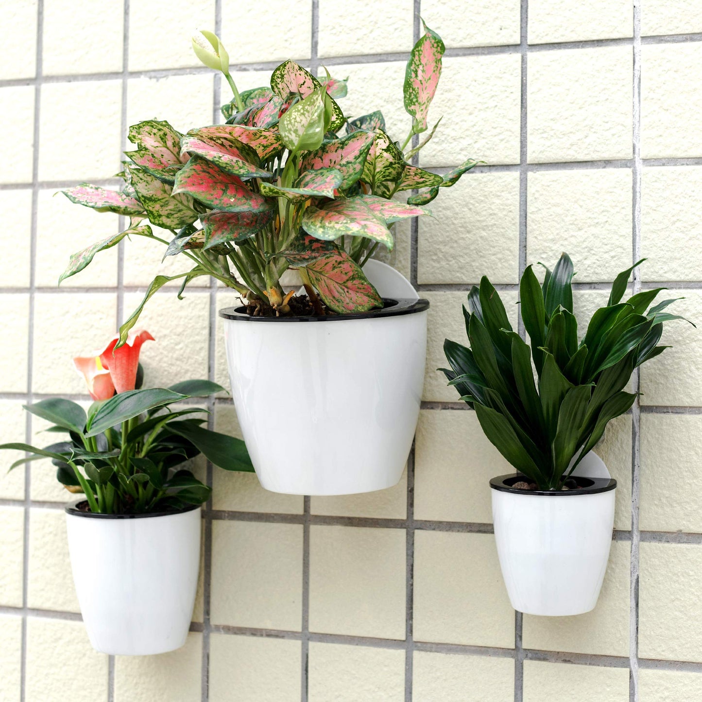 ORIMERC 3 Pack Self Watering Plant Pots Wall Hanging Basket Over Fence Planters Vertical Garden Hang Plastic Container Indoor Outdoor for Plants Flowers Succulent Living Herbs Holder White Large