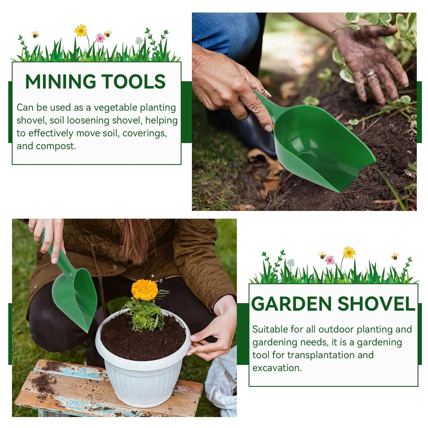 Soil Scoop, 2Pcs Plastic Soil Scoops Scoop for Dirt Gardening Shovels Soil Scoop Plastic Hand Scoop for Garden Trowel Scoop Shovel