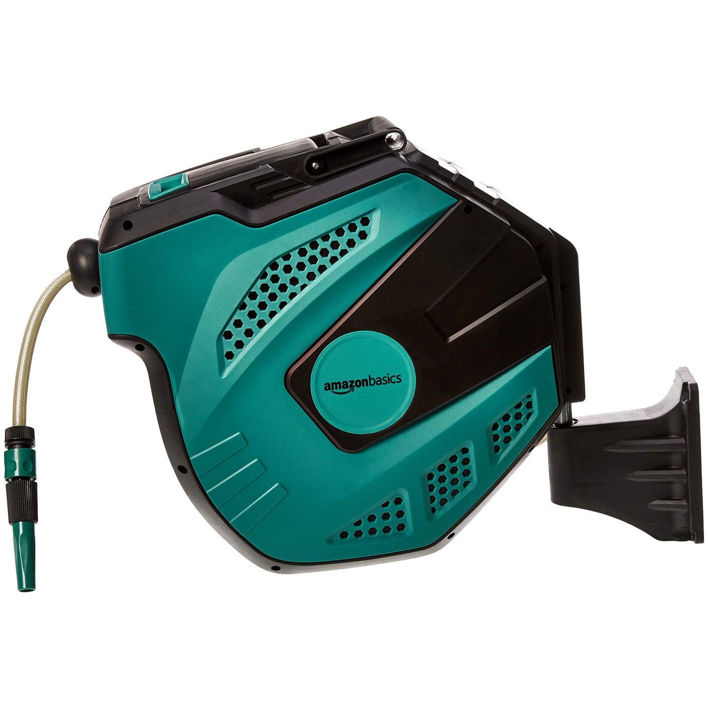 Amazon Basics Auto-Rewindable Wall-Mounted Reel with Hose, 25 m, Black and Green