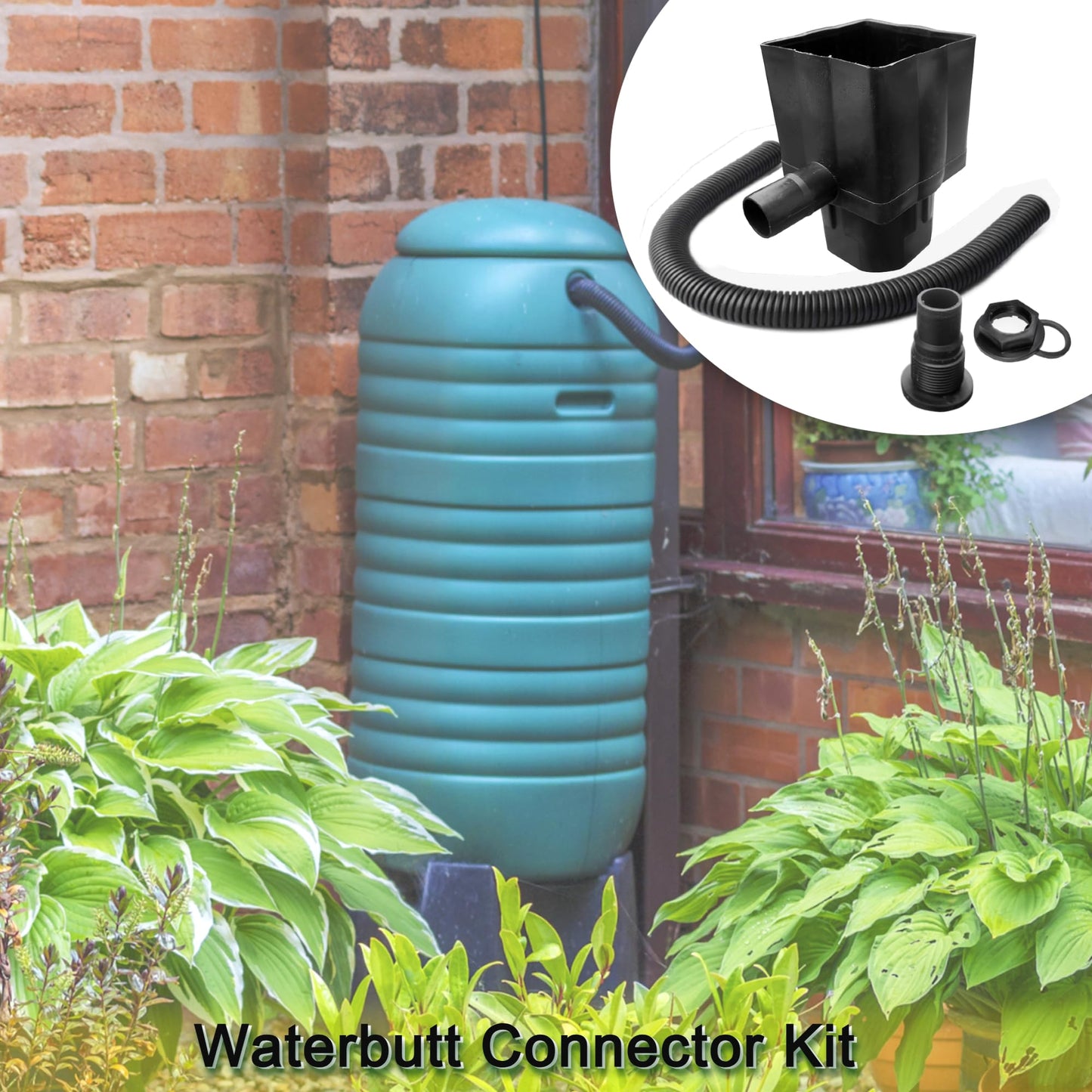 Water Butt Diverter Kit Downpipe Waterbutt Filler Kit Fits Both Round & Square Downpipes - Connect Downpipe to Water Butt with 1 Metre Connector Hose