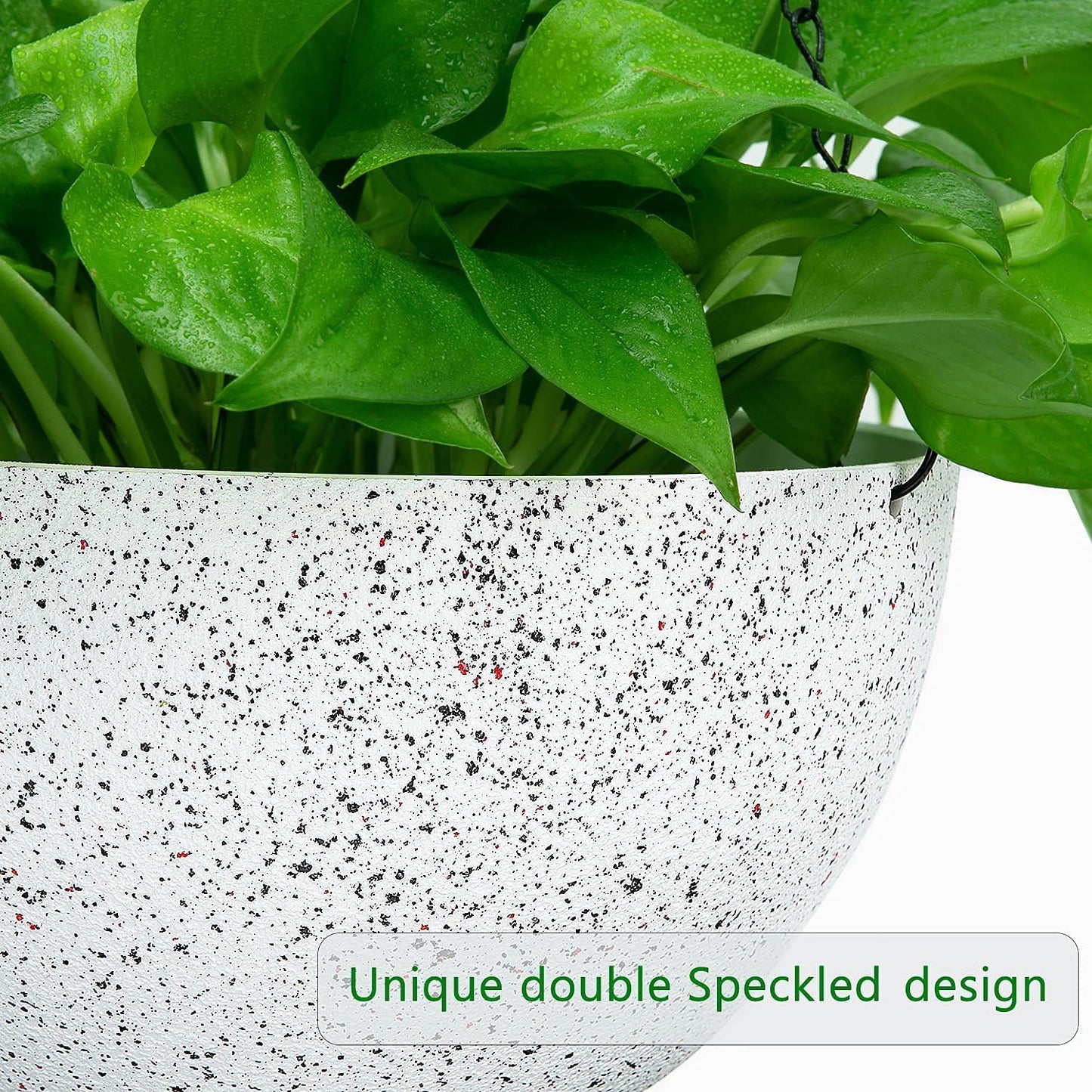 LATERN 2Pcs Hanging Flower Pots, 25cm Speckled White Hanging Plant Pots with Drainage Holes and Plugs, Hanging Planters for Boho Home Garden Decor