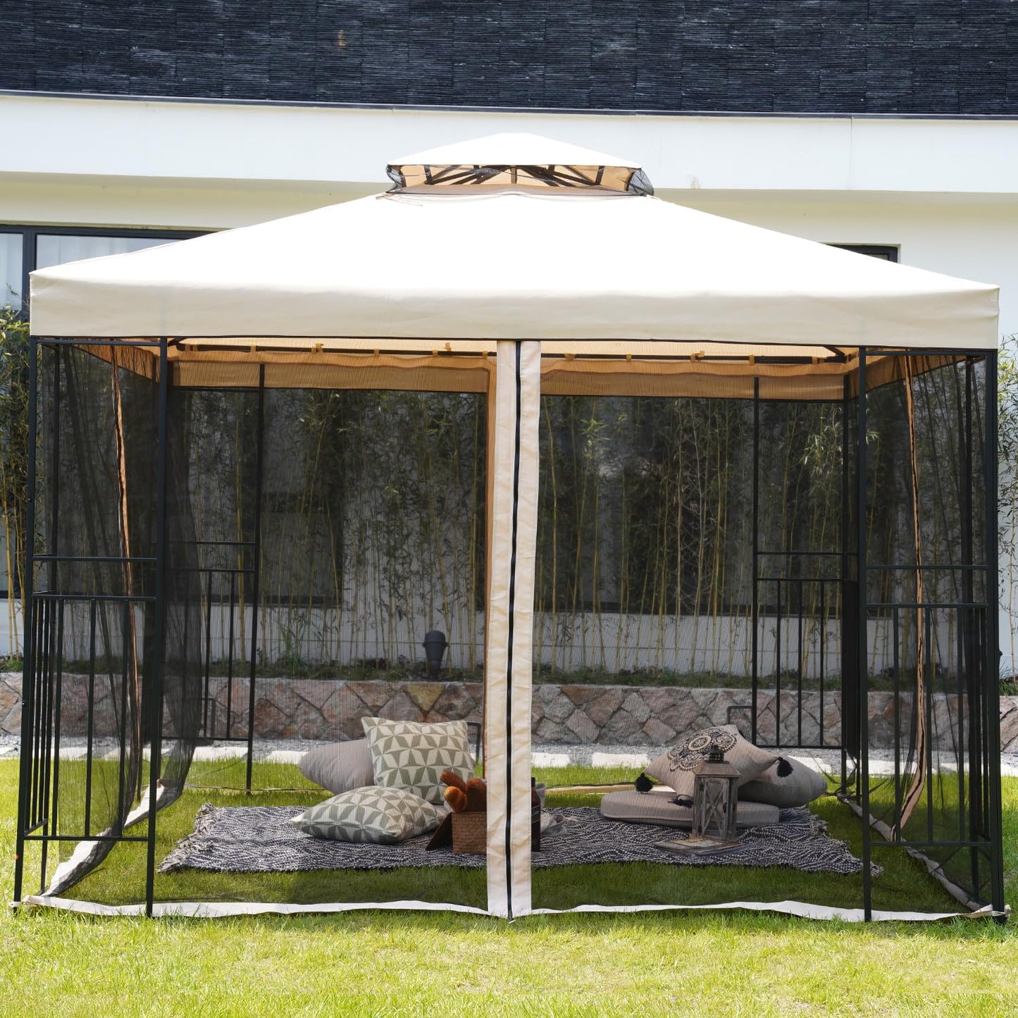 Grand patio Gazebo 3×3m with Side Netting, Garden Gazebo Event Shelter Sun Shade Heavy Duty Outdoor Canopy for BBQ, Event, Party -Beige