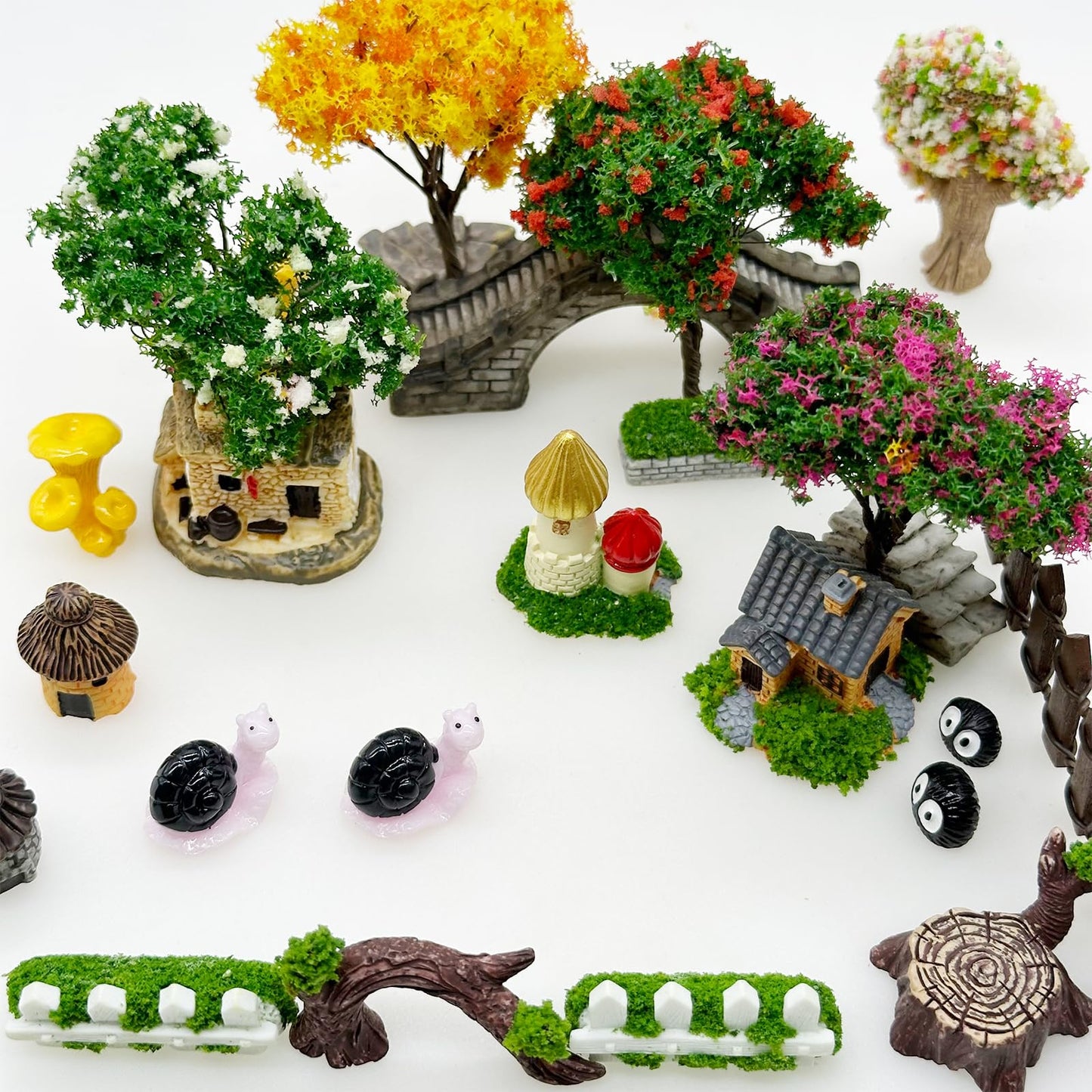 Cayway 83 PCS Fairy Garden Accessories Outdoor, Fairy Garden Supplies Micro Landscape Decoration, Mixed Model Trees for DIY Craft Garden Decoration