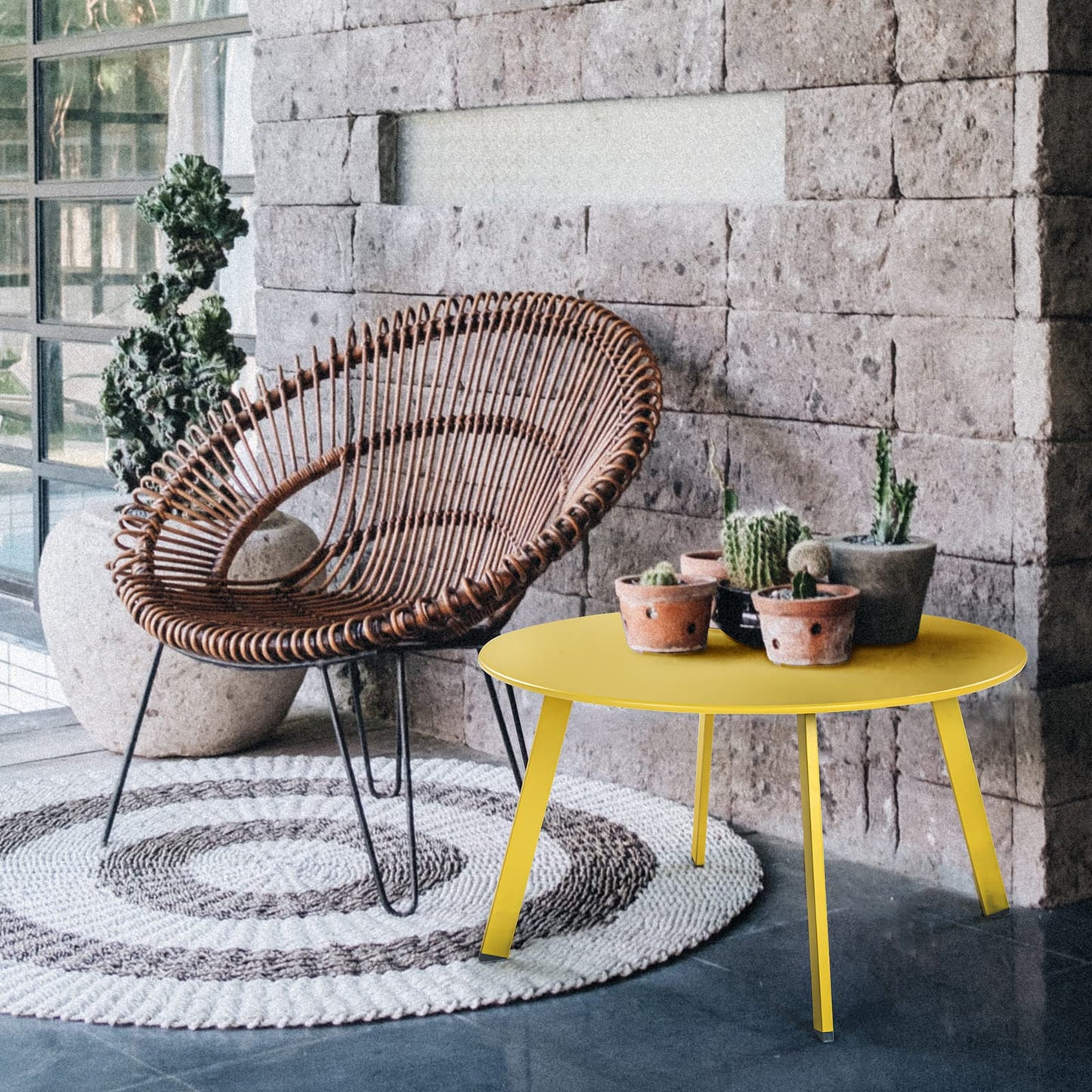 Grand patio Coffee Table Side Table Round End Table for Outdoor 70CM X 70 CM Lightweight Beside Table for Garden Terrace Living Room Office Outdoor Indoor Balcony -Yellow