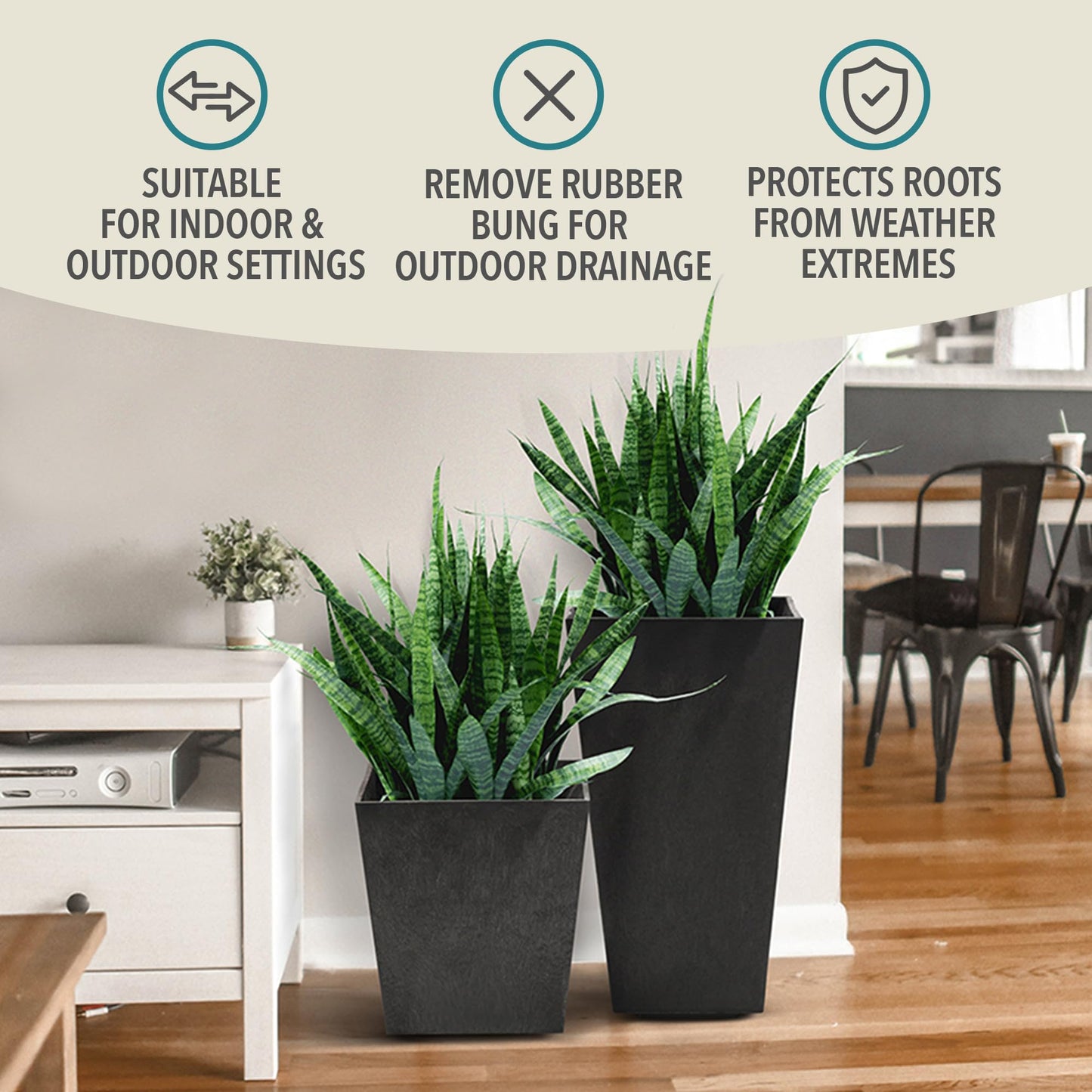Rugs and More Recycled Rubber Tyre Planters With Self-Watering Reservoir - Weather-Resistant, Unbreakable & Eco-Friendly Plant Pots For Indoor & Outdoor Use (50cm - Oak)