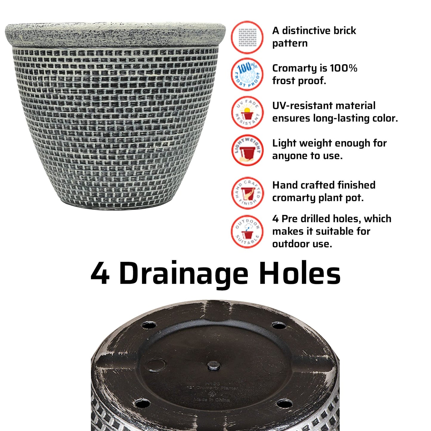 SG Traders Plastic Round Cromarty Plant Pot Flower Pot Planter Garden Decoration Antique Silver 25cm Plant Pot Outdoor Flower Pots Outside Garden Planters Outdoor With Drainage Holes (Pack of 2 Pot)