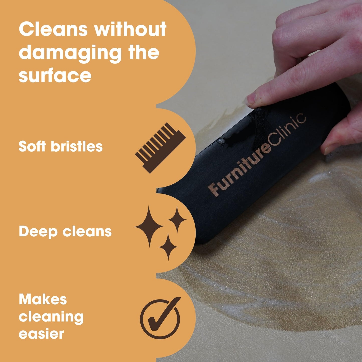 Furniture Clinic Soft Bristle Cleaning Brush - Used to Deep Clean Into the Grain of Fabric or Leather and Lift Dirt Easily Without Causing Damage