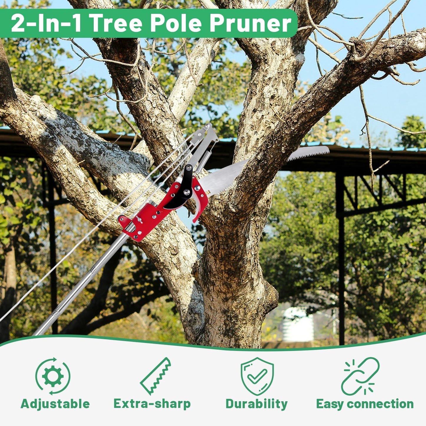 IHKFILAN Pole Pruning Saw,Telescopic Tree Pruning Saw,116 Inch Pruner with Extendable Handle,Lightweight Telescopic Tree Pruner Branch Cutters,Pruning High Branches, Twigs at Forest Yard Garden Patios