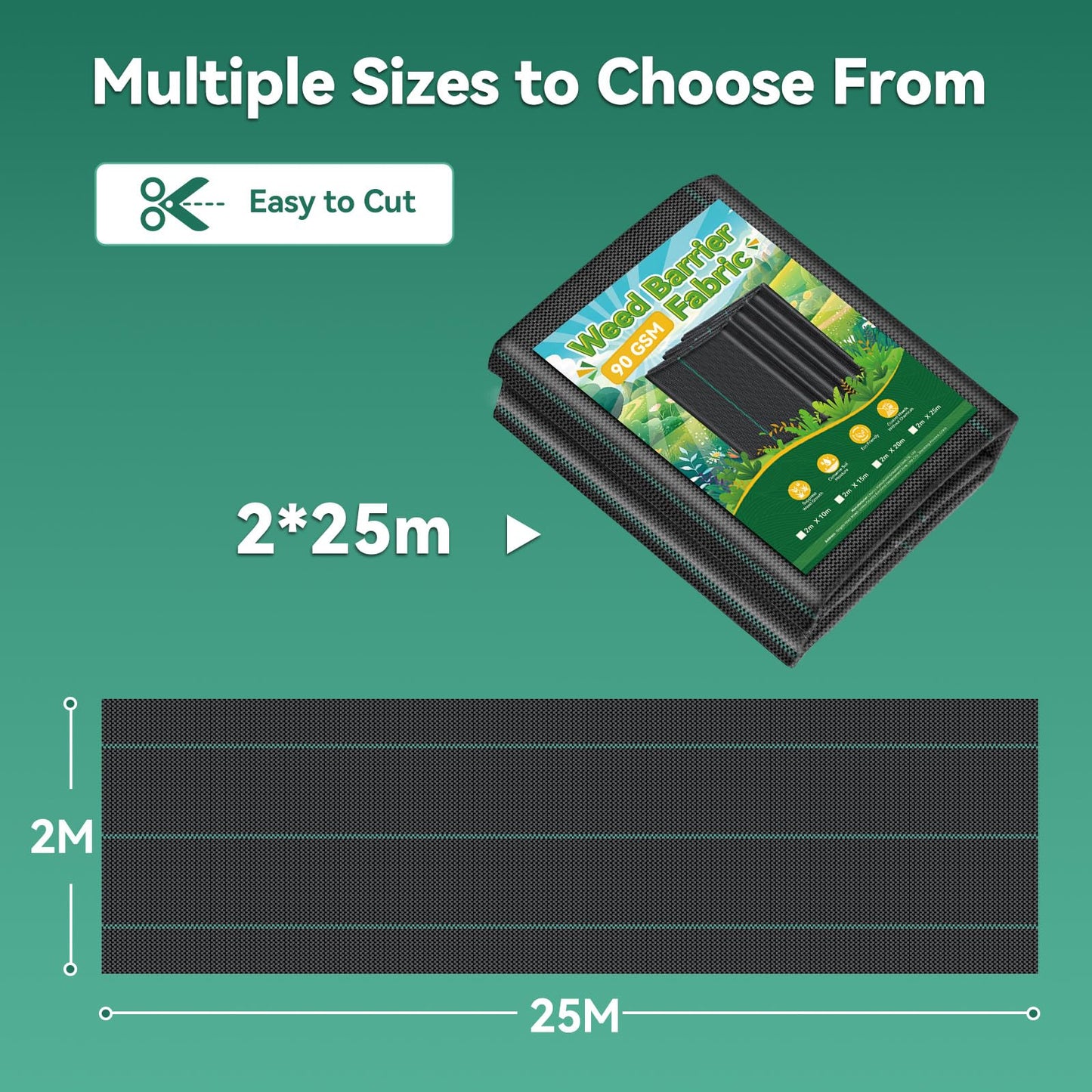 Domusensus 2m x 25m Heavy Duty Weed Control Membrane Garden 50㎡ Weed Control Barrier Fabric Landscape for Vegetable Garden, Garden, Water Permeable Fabric,Black Woven Ground Cover