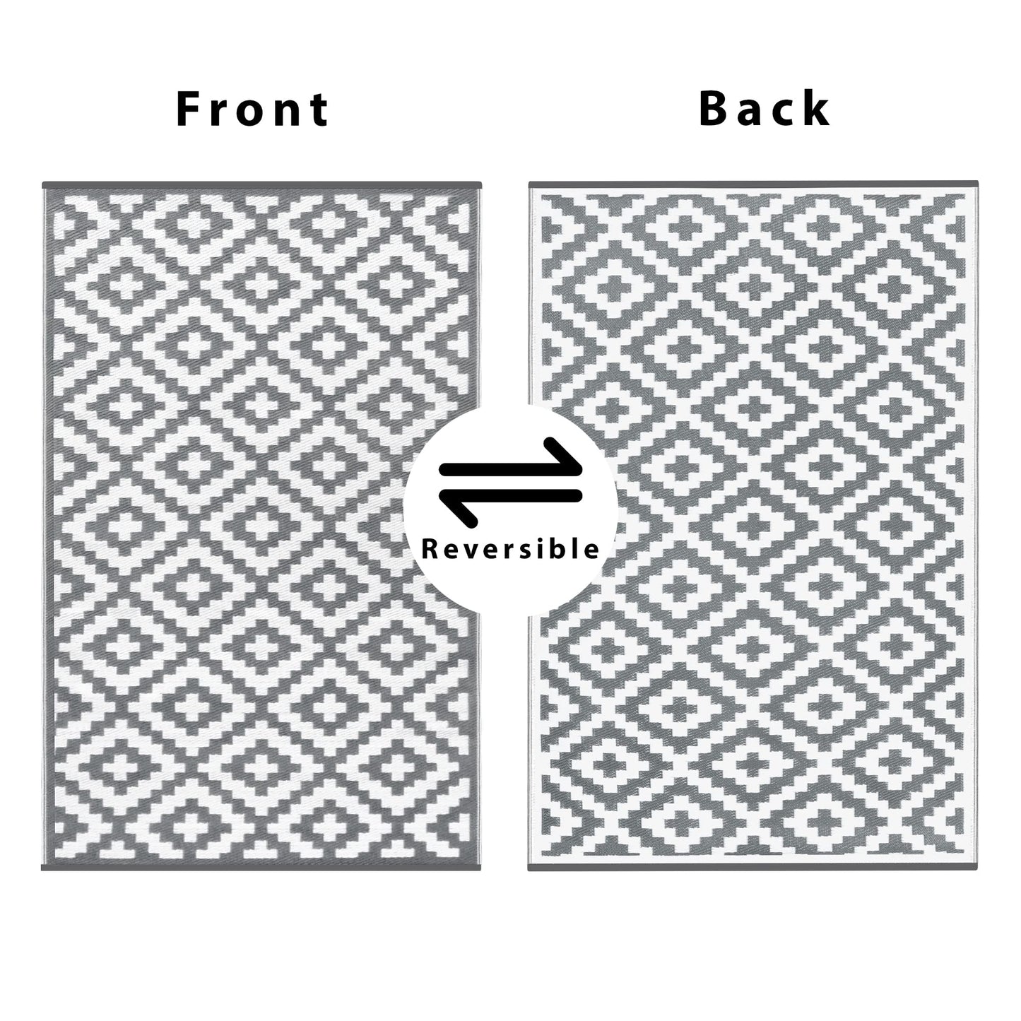 GD Home Lightweight Indoor/Outdoor Reversible Plastic Rug - 120 x 180 cm Grey/White