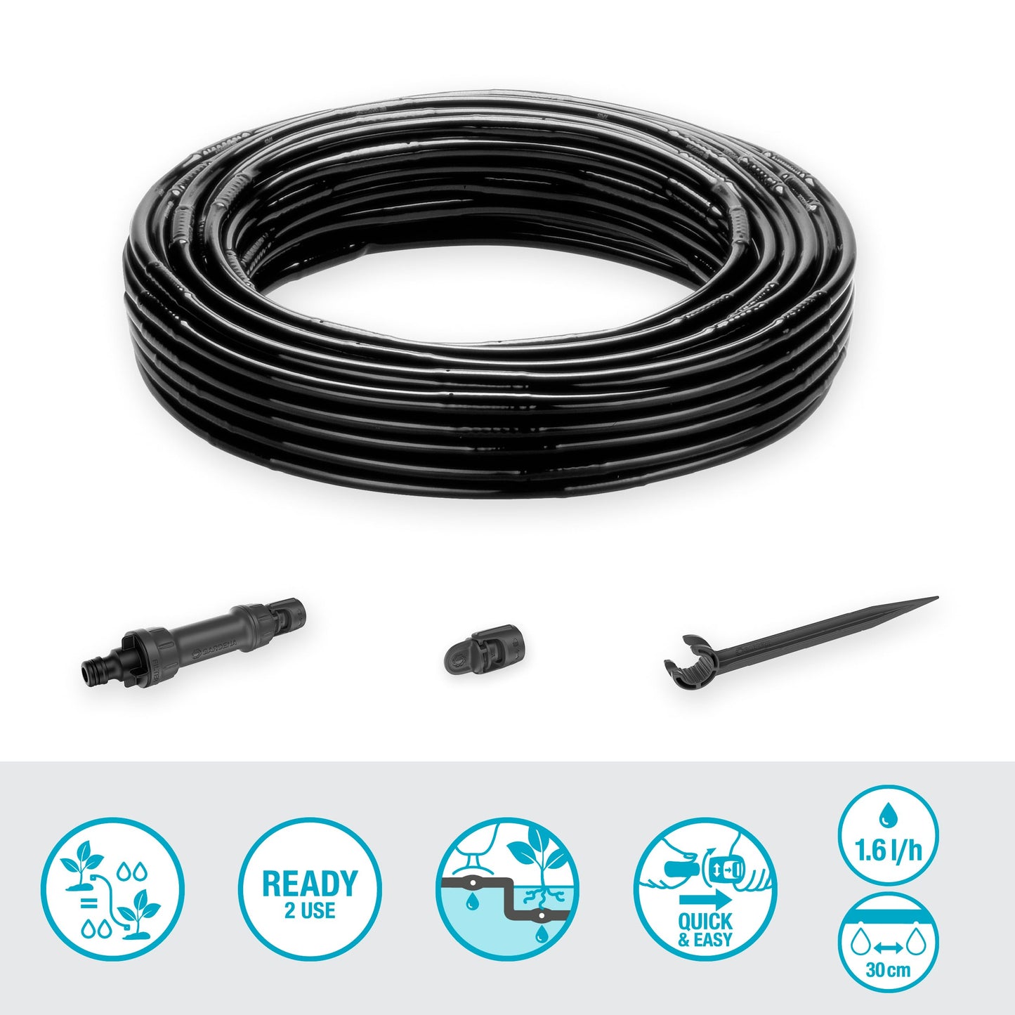 Gardena Micro-Drip-System Drip Irrigation Set Hedges/Bushes (25 m): Starter set, ready to use, water-saving irrigation system, simple & flexible connection technology (13500-20)