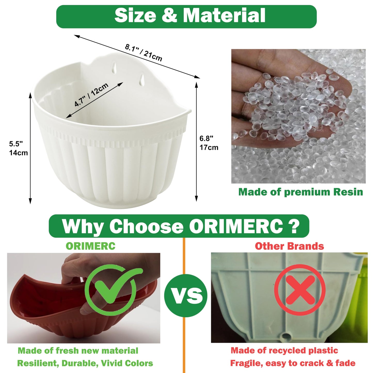 2 Pack Plastic Wall Plant Pots Vertical Garden Living Wall Mounted Window Hanging Basket Fence Planters Indoor Outdoor for Plants Flowers Kitchen Herbs Holder with Drainage Water Reservoir Decor White