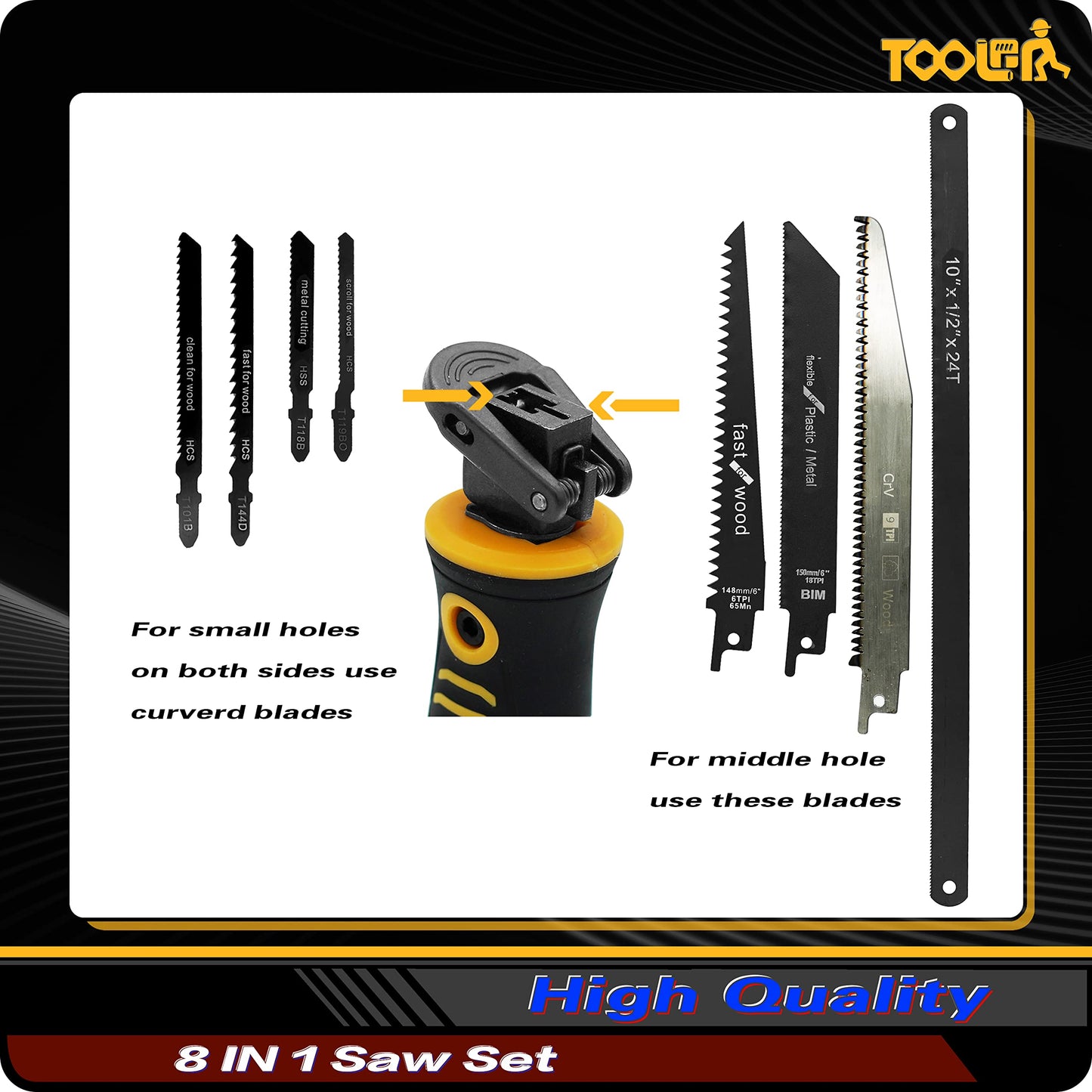 TOOLAN: 8-In-1 Multi-Hand Saw, Drywall &Metal Cutter, Long Blade, Wood &Plastic Saw. Quick Change Blade