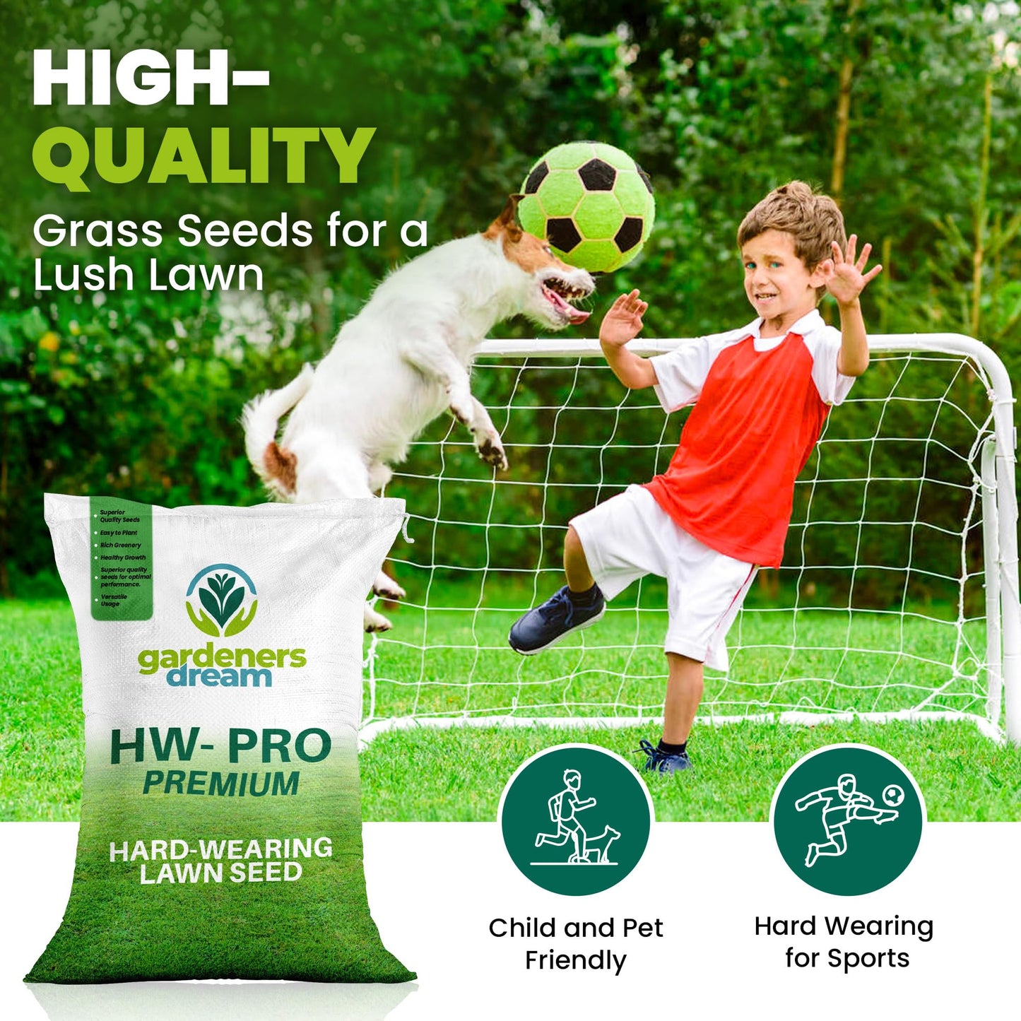 GardenersDream 5KG Premium Hard Wearing Grass Seed - Fast Growing Grass Seeds for New Lawns & Patch Repair - Covers up to 300M2 for Overseeding