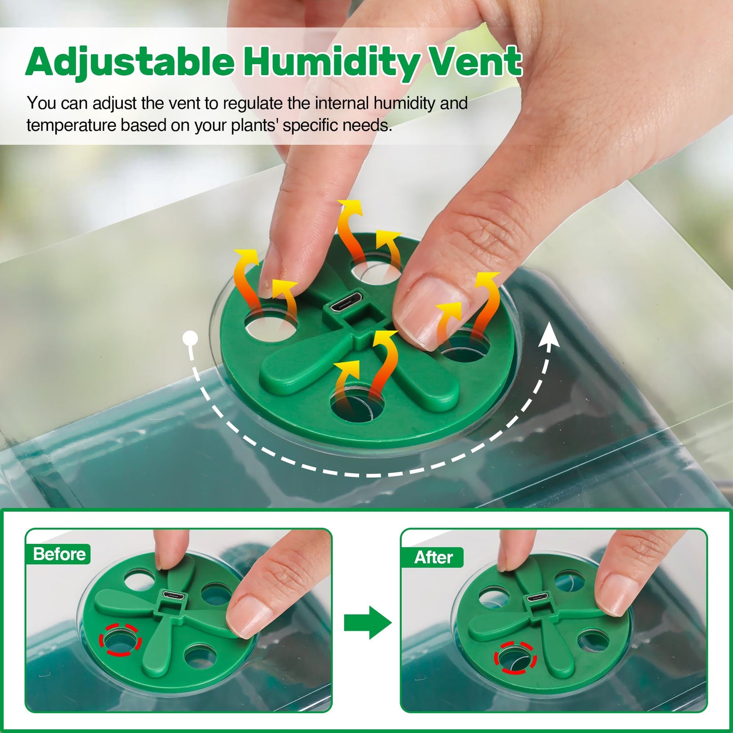 MIXC Seed Trays with Grow Light, 5 Pack Seed Trays with Lids, Propagators for Plants with Adjustable Lids and Clear Cell Tray, Propagator with 8 Full Spectrum Led Lamp Beads, For Indoor Plants, Green