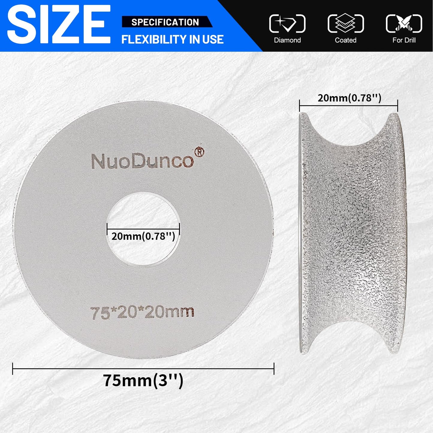 NuoDunco Bullnose Grinding Wheel Porcelain Bullnose Tool, 73mmx20mmx20mm Brazed Grinding Wheel Concave Abrasive Wheel For Marble Granite Tiles Quartz Stone