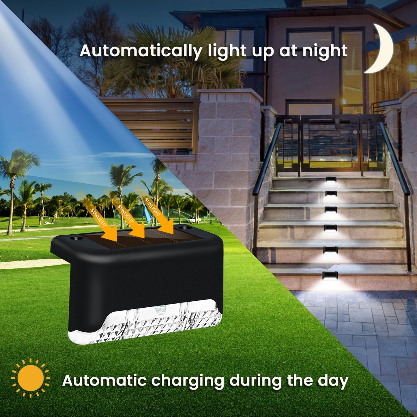 8 Pack Solar Deck Lights Outdoor, LED Solar Powered Decking Lights Waterproof Solar Step Lights Outdoor for Deck, Stair, Step, Railing, Fence, Wall, Patio, Garden (White Light)