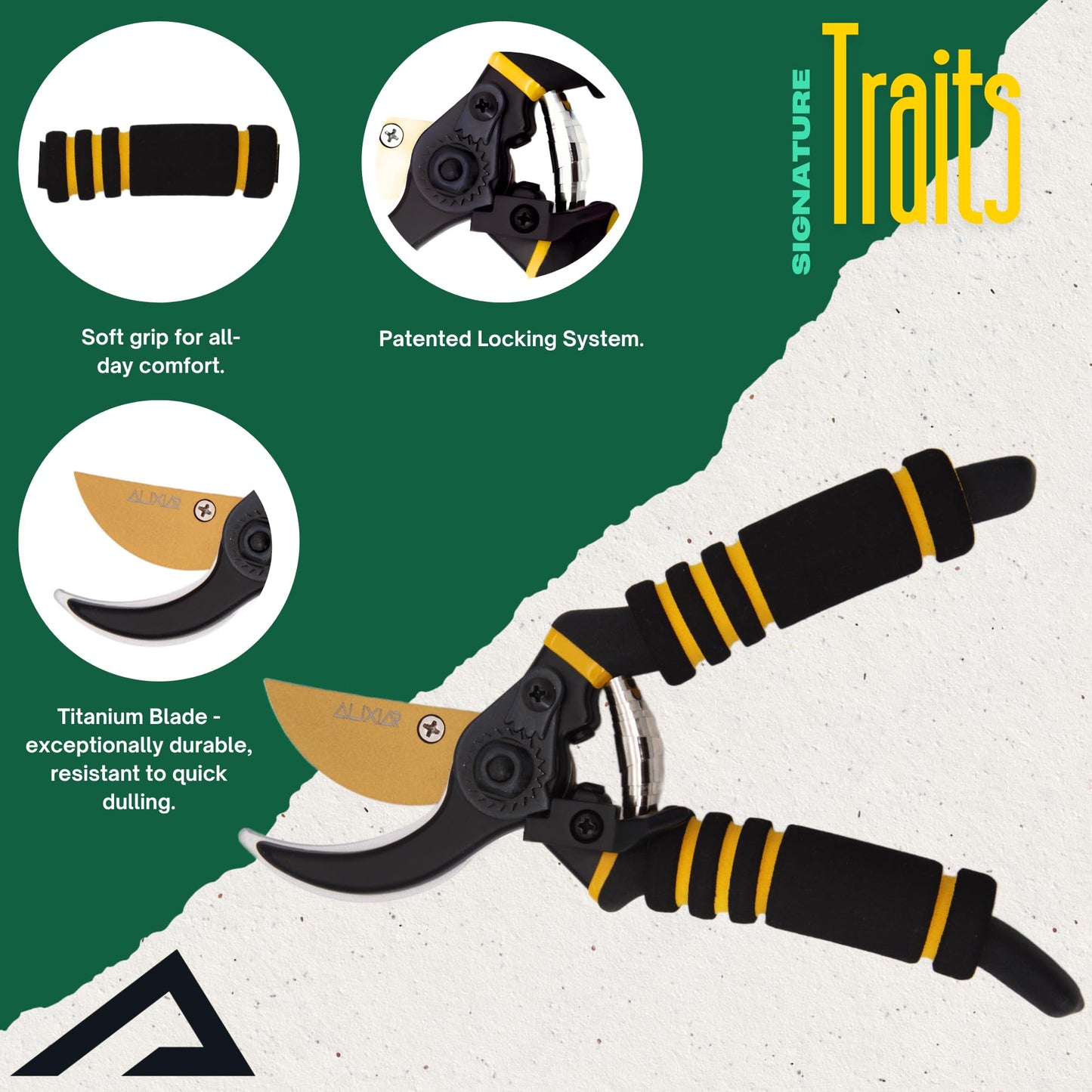 AUXIAR Secateurs – Heavy-Duty Bypass Professional Pruner Shears with PVC Handles & 8cm Titanium Blade, Includes Sharpener & Extra Spring – Garden Scissors & Pruners