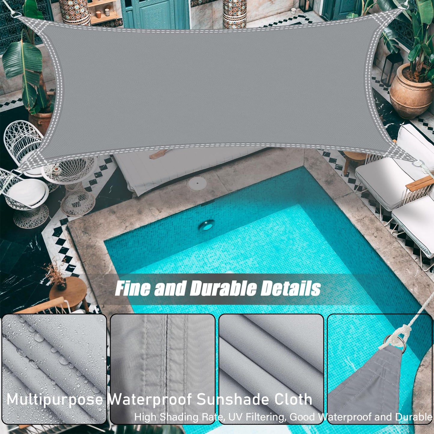 Sun Shade Sail 1m x 1m Rectangular Sunscreen Waterproof Awning Canopy, 180g/㎡ Shade Cover UV Block with Free Rope for Outdoors Activities, Garden, Patio, Yard, Party. (Gray)