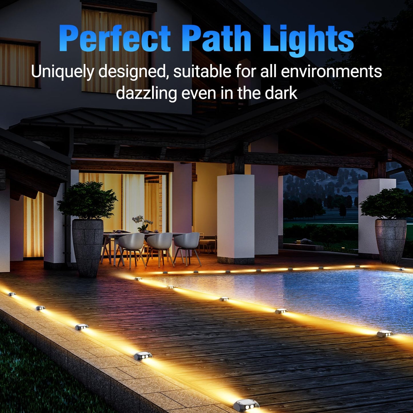Quntis Solar Decking Lights 4 Pack, Warm White Solar Ground Light IP65 Waterproof, Pressure Resistant 3 Tons Driveway Lights for Stair Garden Step Pathway Walkway Patio Front Door