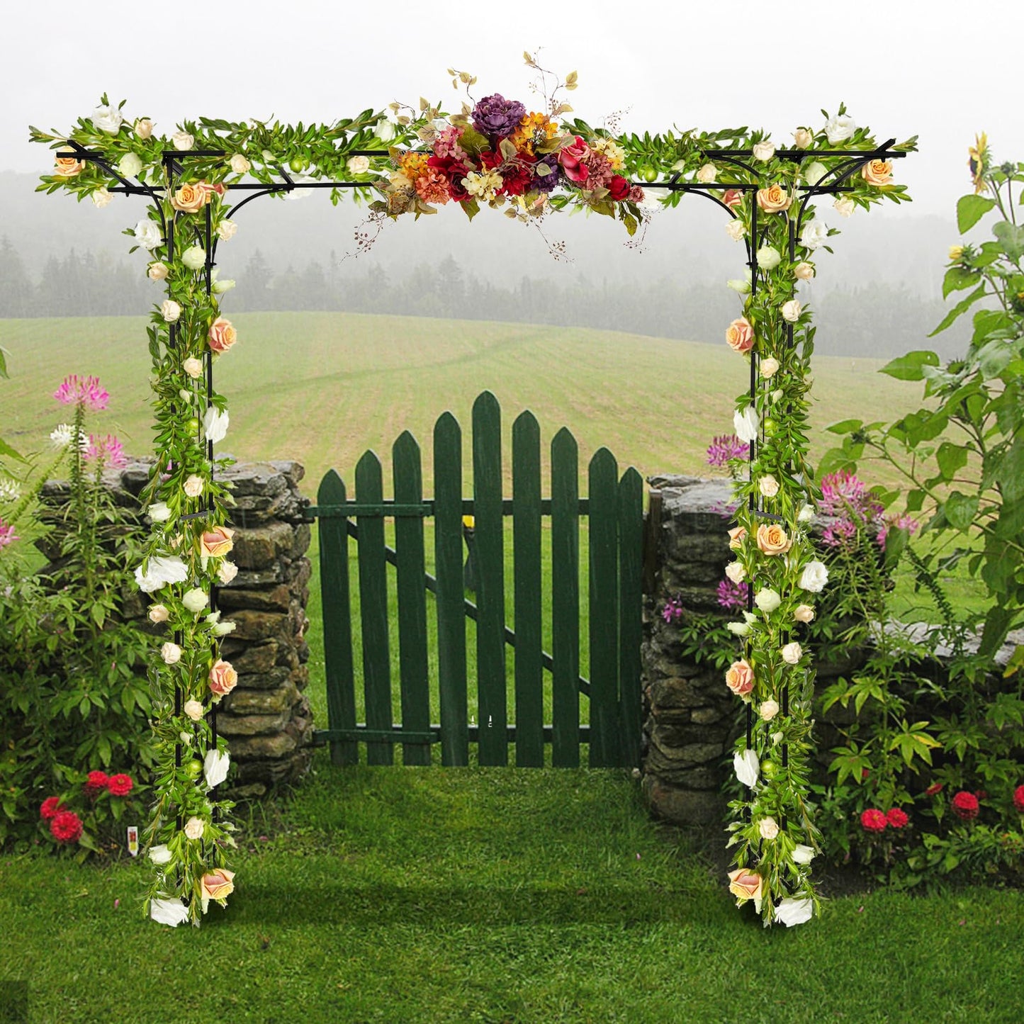 Bonnlo Metal Garden Arch for Climbing Plants, Heavy Duty Durable Iron Trellis Garden Decorations Archway Outdoor for Patio Lawn Wedding Party
